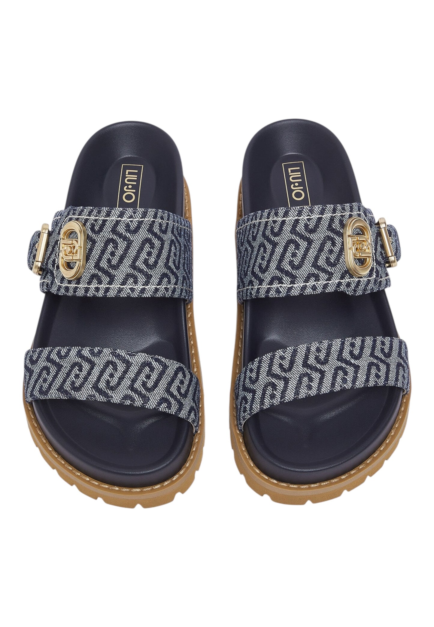 Ciabatte  Donna Liu Jo A Doppia Fascia In Denim Monogram Livia 02 SA6109TX523