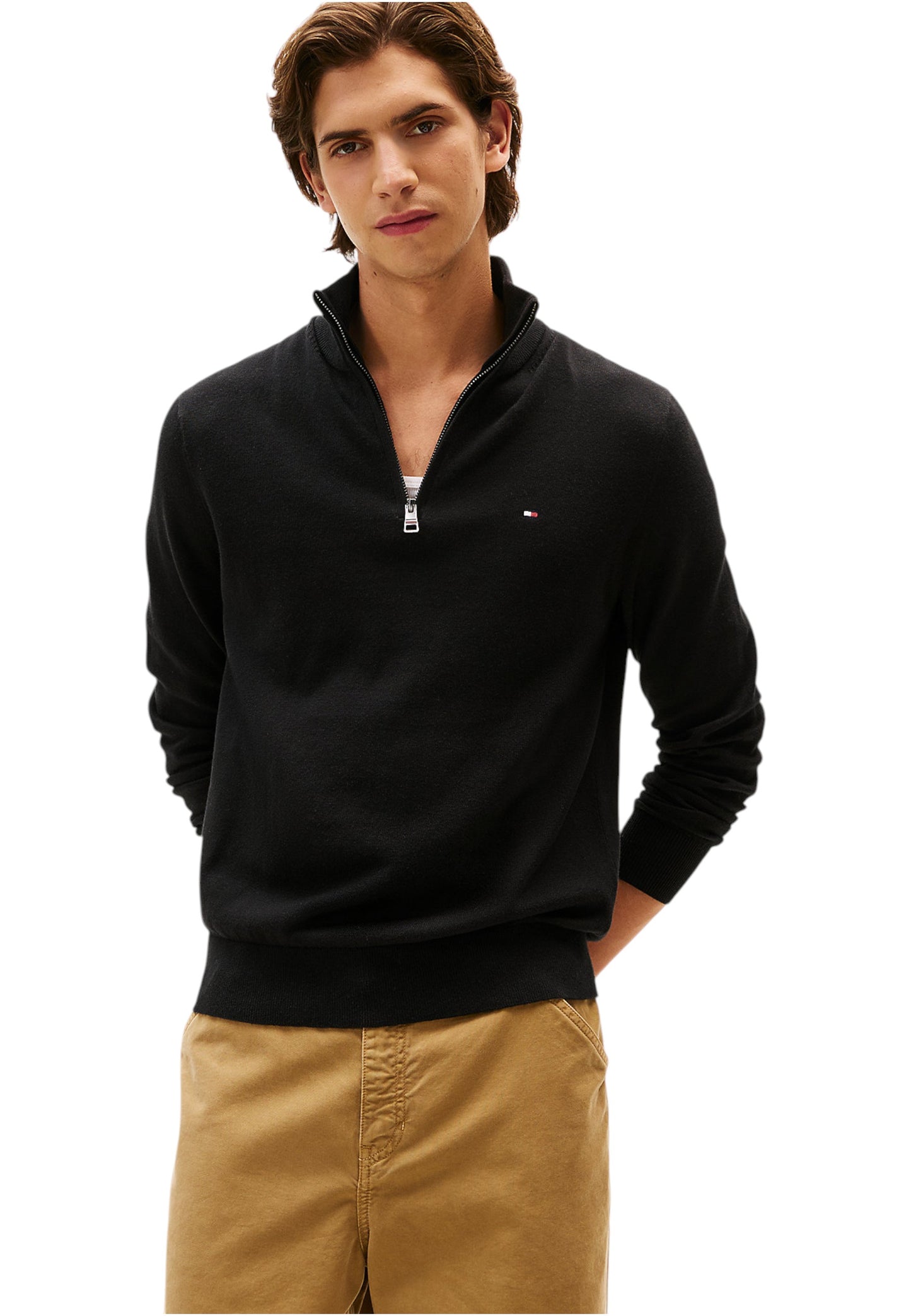Maglione Collo Alto Uomo Tommy Hilfiger Con Mezza Zip Organic Cotton Cashmere Pima MW0MW28049