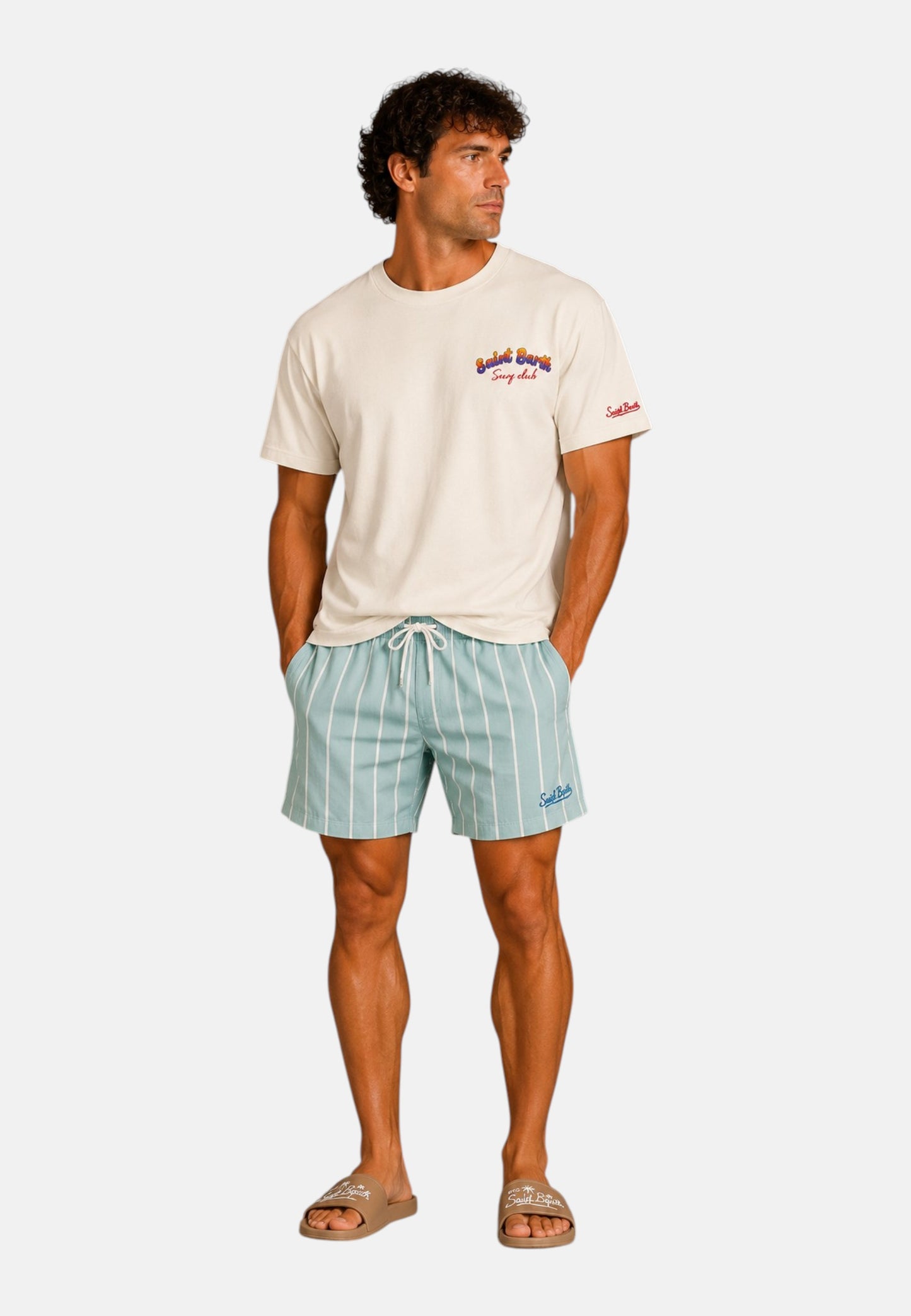 T-Shirt Manica Corta Uomo Mc2 Saint Barth Stampa/Ricamo Fronte E Retro Snoopy Waves Portland PRL0002