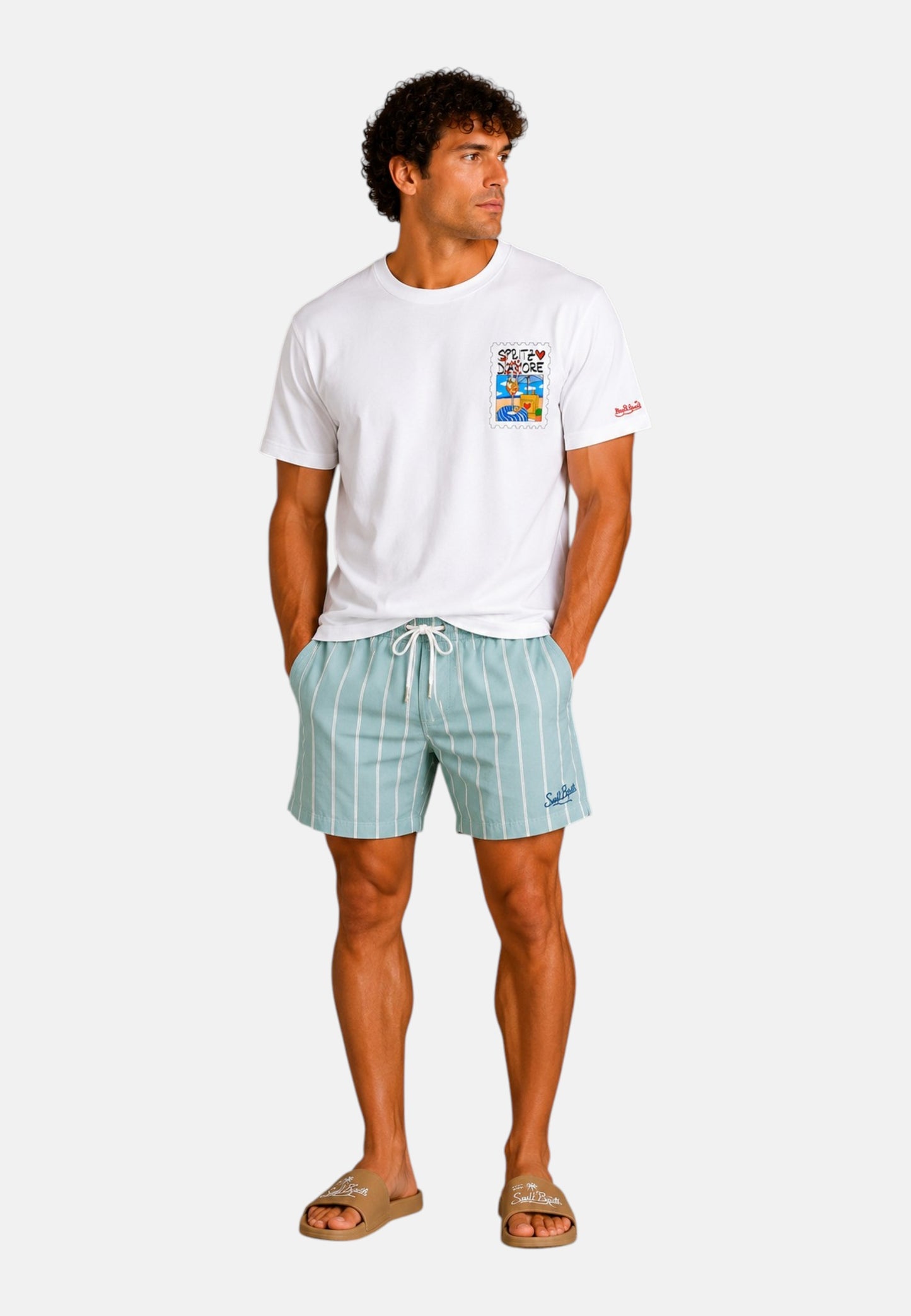 T-Shirt Manica Corta Uomo Mc2 Saint Barth Stampa/Ricamo Fronte E Retro Spritz Amore Portland PRL0002