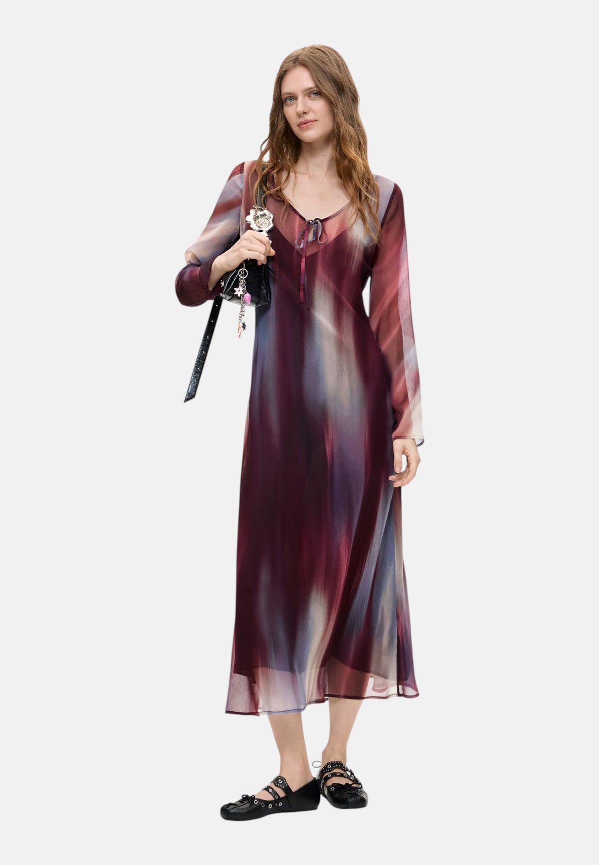 Vestito Midi Donna Desigual Motivo astratto, Fit regular, Manica lunga, Scollo a V Cira 26WWVW38