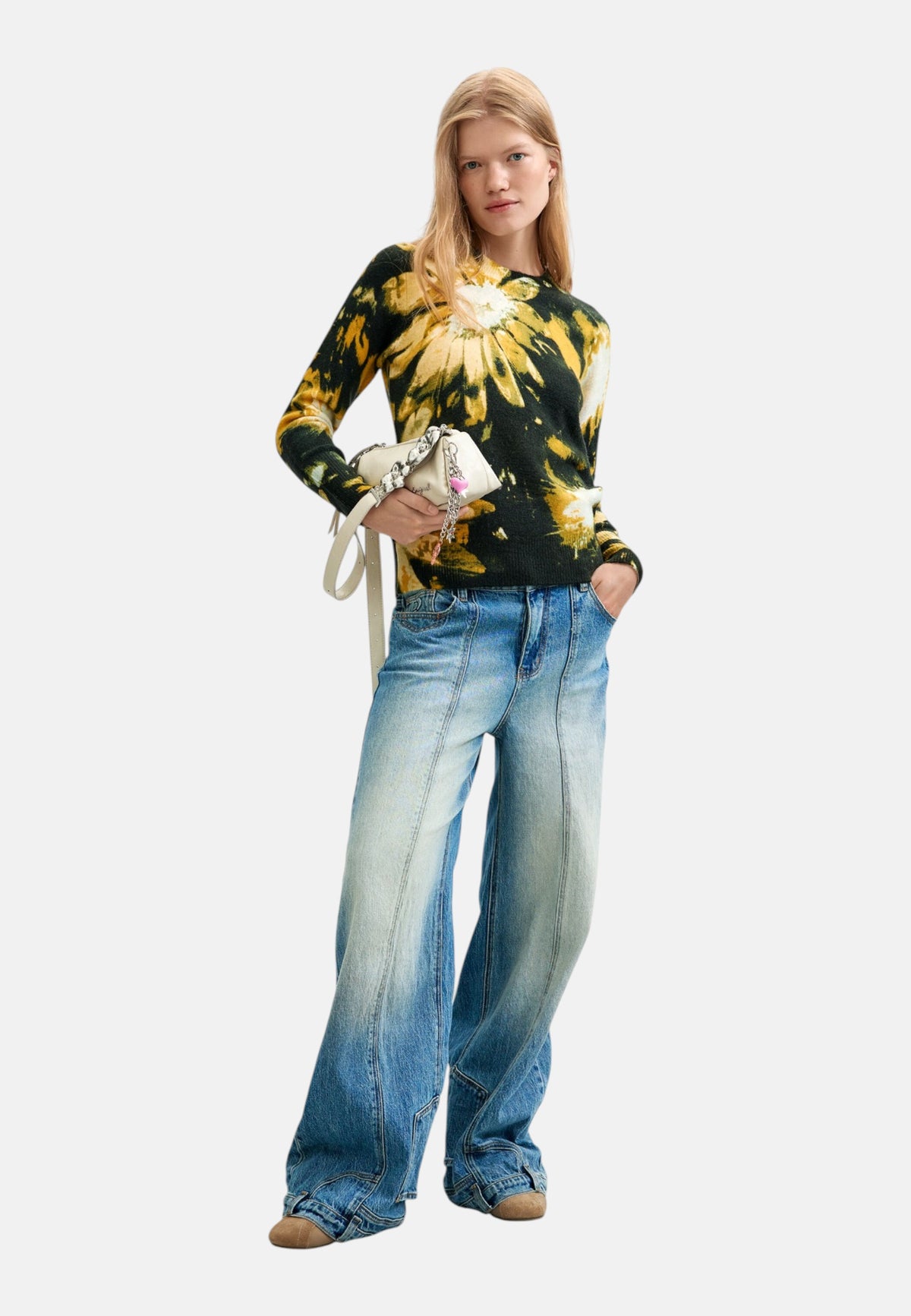 Maglione A Girocollo Donna Desigual Motivo floreale, Fit regular, Maglia fine, Poliammide riciclata Darkbotanic 26WWJF40