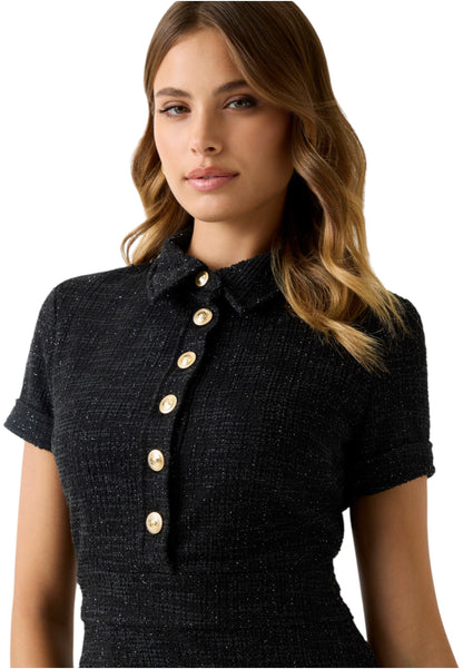 Vestito Corto Donna Guess Manica Corta Con Cintura Tweed Tamara