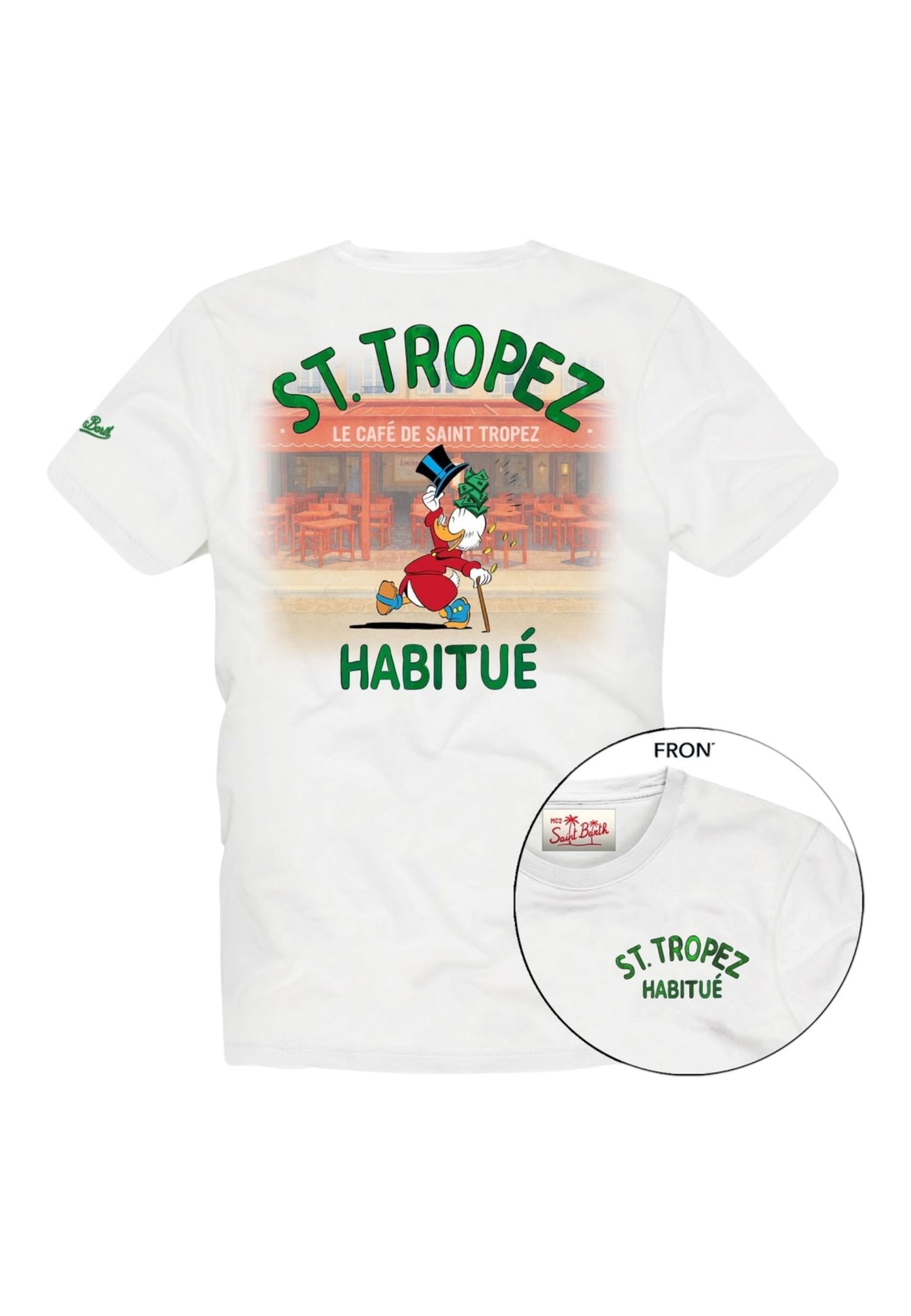T-Shirt Manica Corta Uomo Mc2 Saint Barth Stampa/Ricamo Fronte E Retro Scrooge St Tropez Portland PRL0002