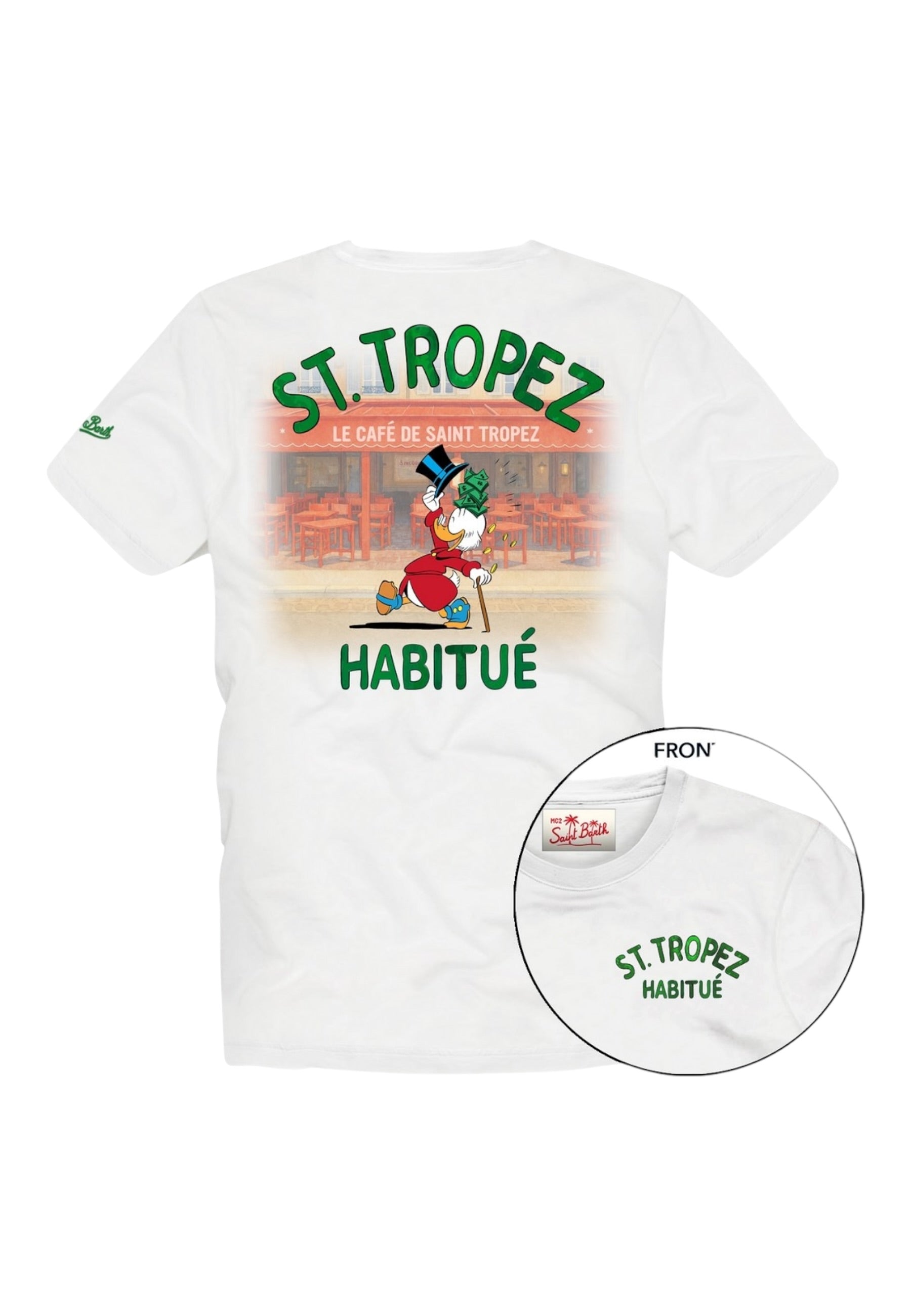 T-Shirt Manica Corta Uomo Mc2 Saint Barth Stampa/Ricamo Fronte E Retro Scrooge St Tropez Portland PRL0002