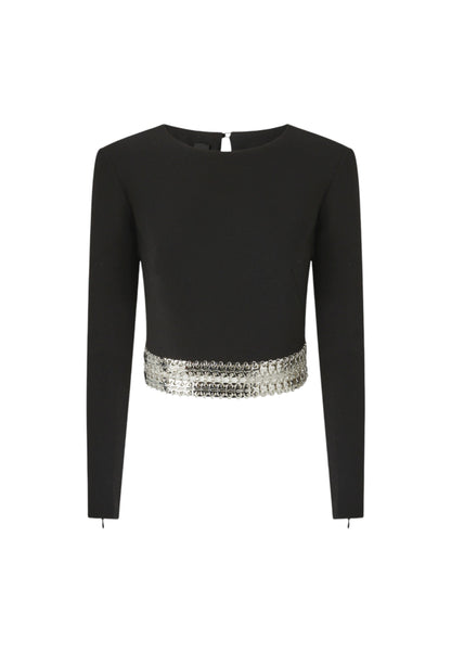 Top  Donna Pinko Manica Lunga In Crepe Con Ricamo Yanira 105955A2YH
