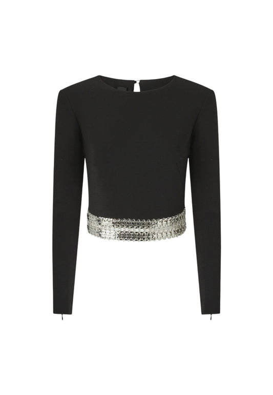 Top  Donna Pinko Manica Lunga In Crepe Con Ricamo Yanira 105955A2YH
