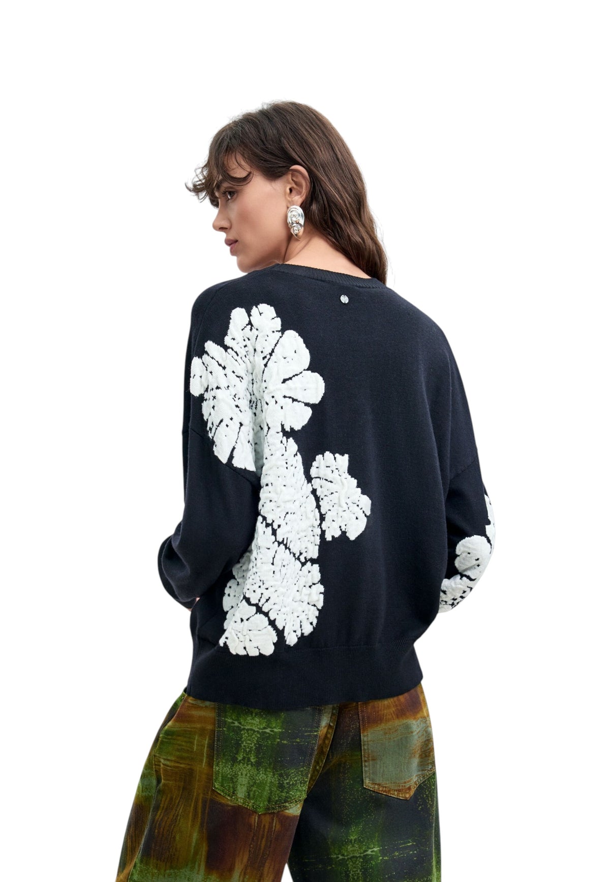 Maglione A Girocollo Donna Desigual Collaborazione M. C. Lacroix, Motivo a foglie, Fit loose, Maglia fine, Poliestere riciclato Bubbles 26WWJF09