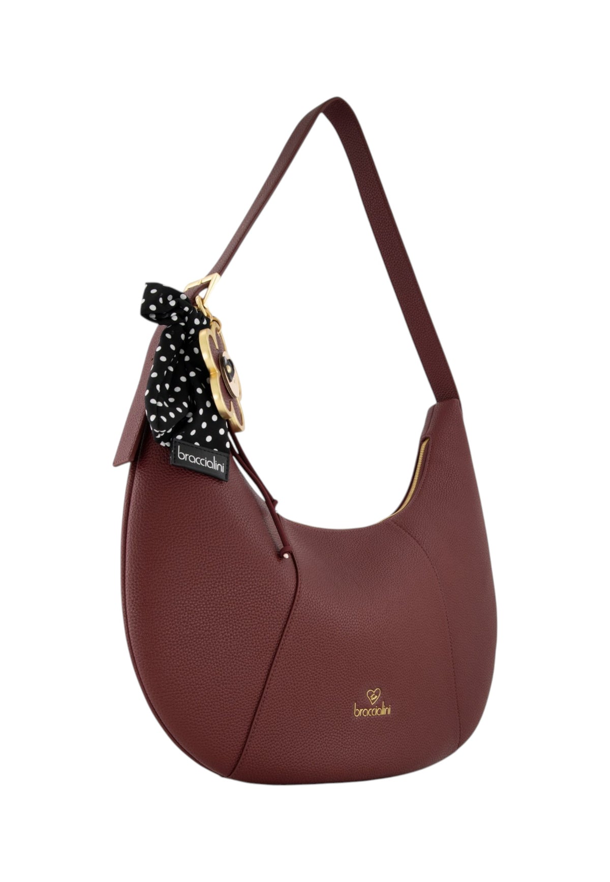 Borsa A Spalla Donna Braccialini Hobo, Singolo, Chiusura con zip, Una tasca interna portacellulare, Charm removibile con margherita e fiocco a pois, Dimensioni: 46 x 9 x 39 Cm Beth B19226YY