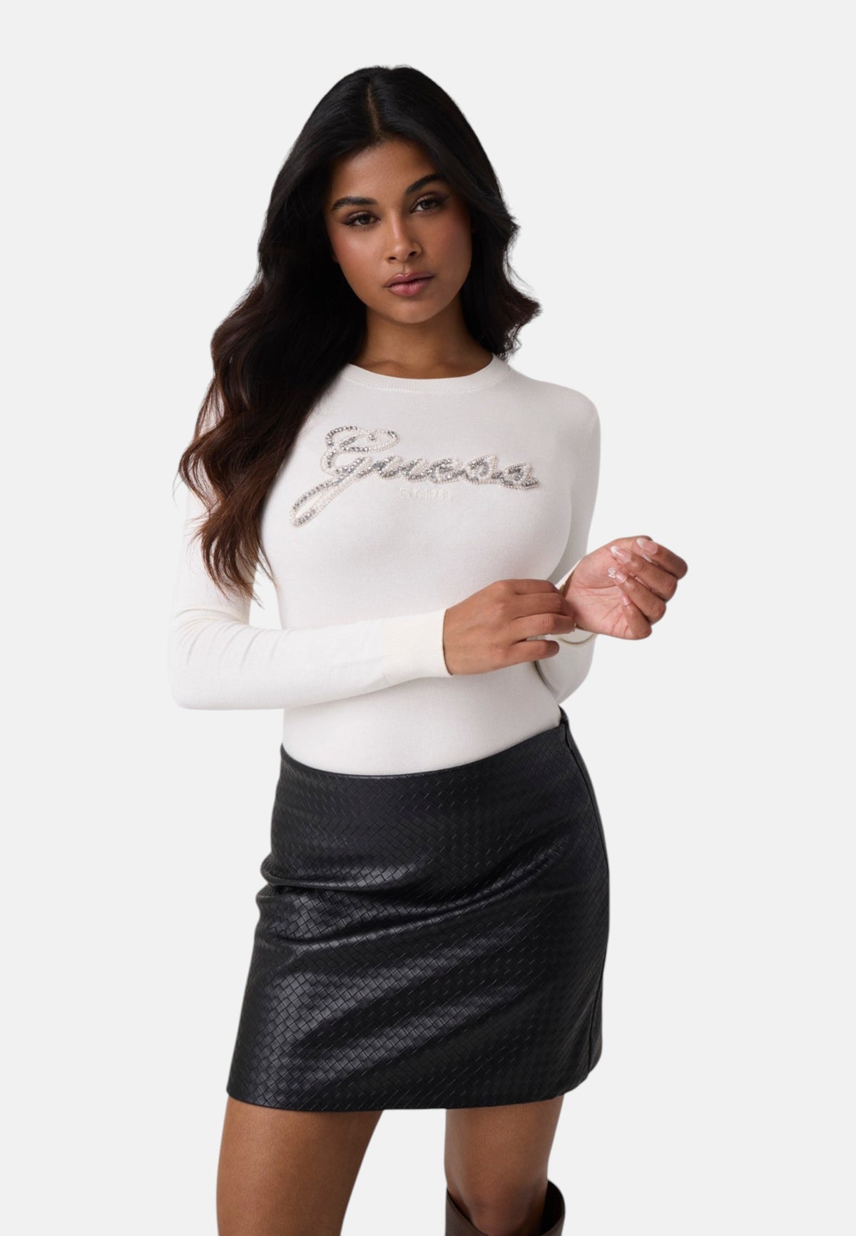 Maglione A Girocollo Donna Guess Logo Georgia W6BR53Z1454