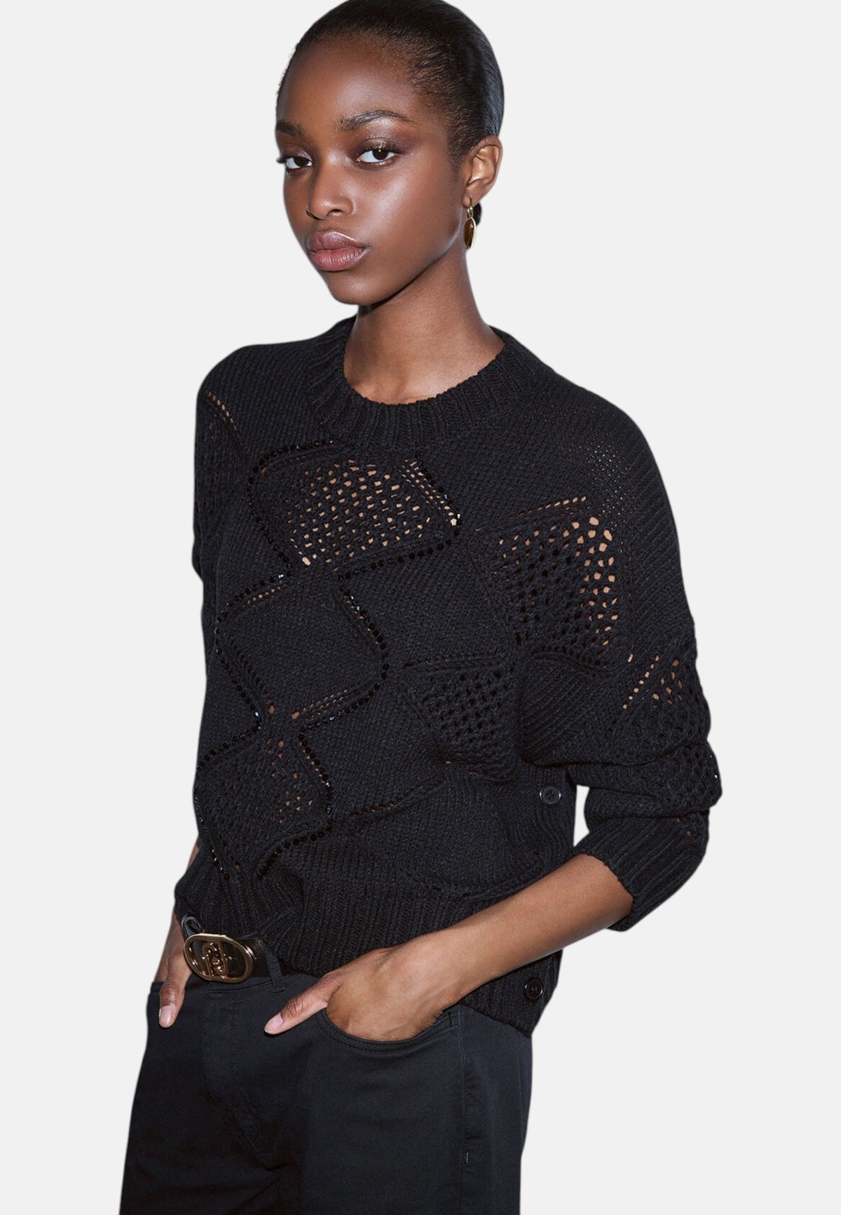 Maglia A Girocollo Donna Liu Jo Corta Con Ricamo  WF6286MA37R