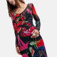 Vestito Midi Donna Desigual Collaborazione M. C. Lacroix, Motivo grafico, Fit regular, Manica lunga, Scollo a V, Poliestere riciclato Galaxia Ml 26WWVW28