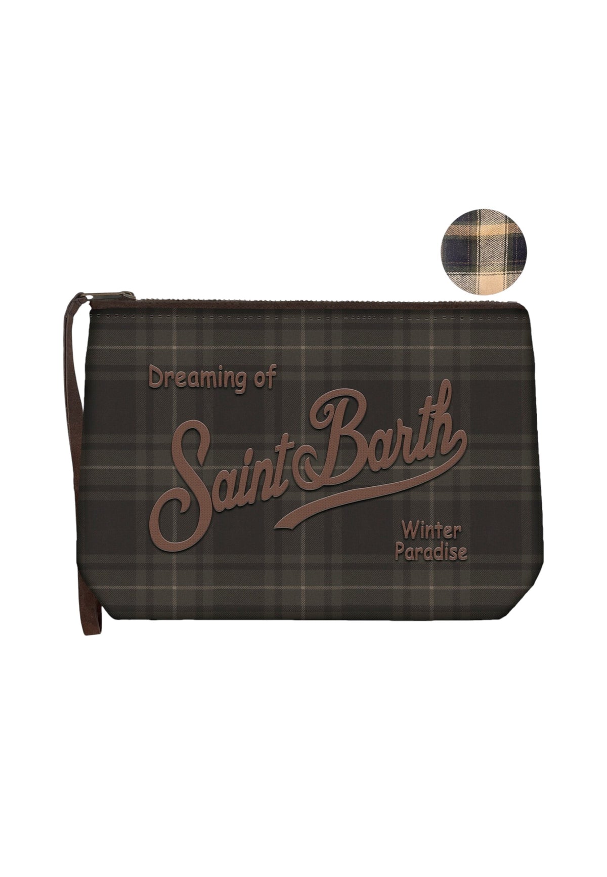 Pochette  Unisex Mc2 Saint Barth Chiusura Con Zip, Laccetto Laterale, Fantasia Tartan Scura Aline Wax ALI0058-SCOTT-TARTAN