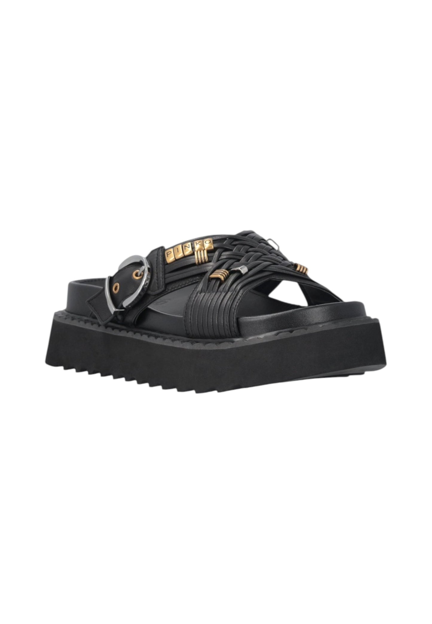 Sandali Bassi Donna Pinko In Nappa Intrecciata Con Anelli Metallici Kate 09 SD0537P003