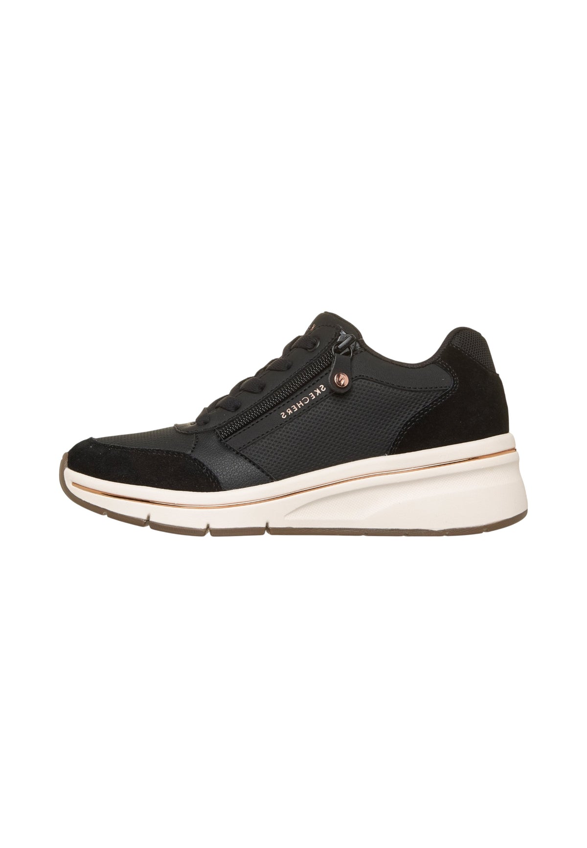 Sneakers Basse Donna Skechers Air-Cooled Memory Foam, Zeppa nascosta Wedge Fit, Cerniera laterale, Inserti in pelle scamosciata Billion Flex - Luxe Up 190370