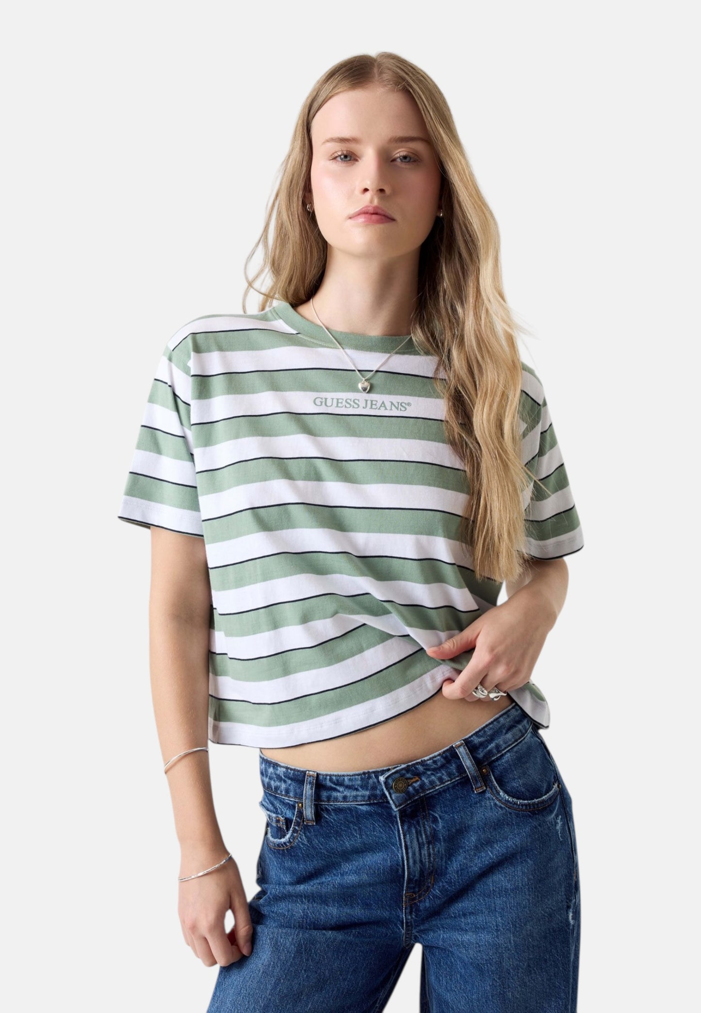 T-Shirt Manica Corta Donna Guess Crop Gj Boxy Stripe W6RI19K8HM0