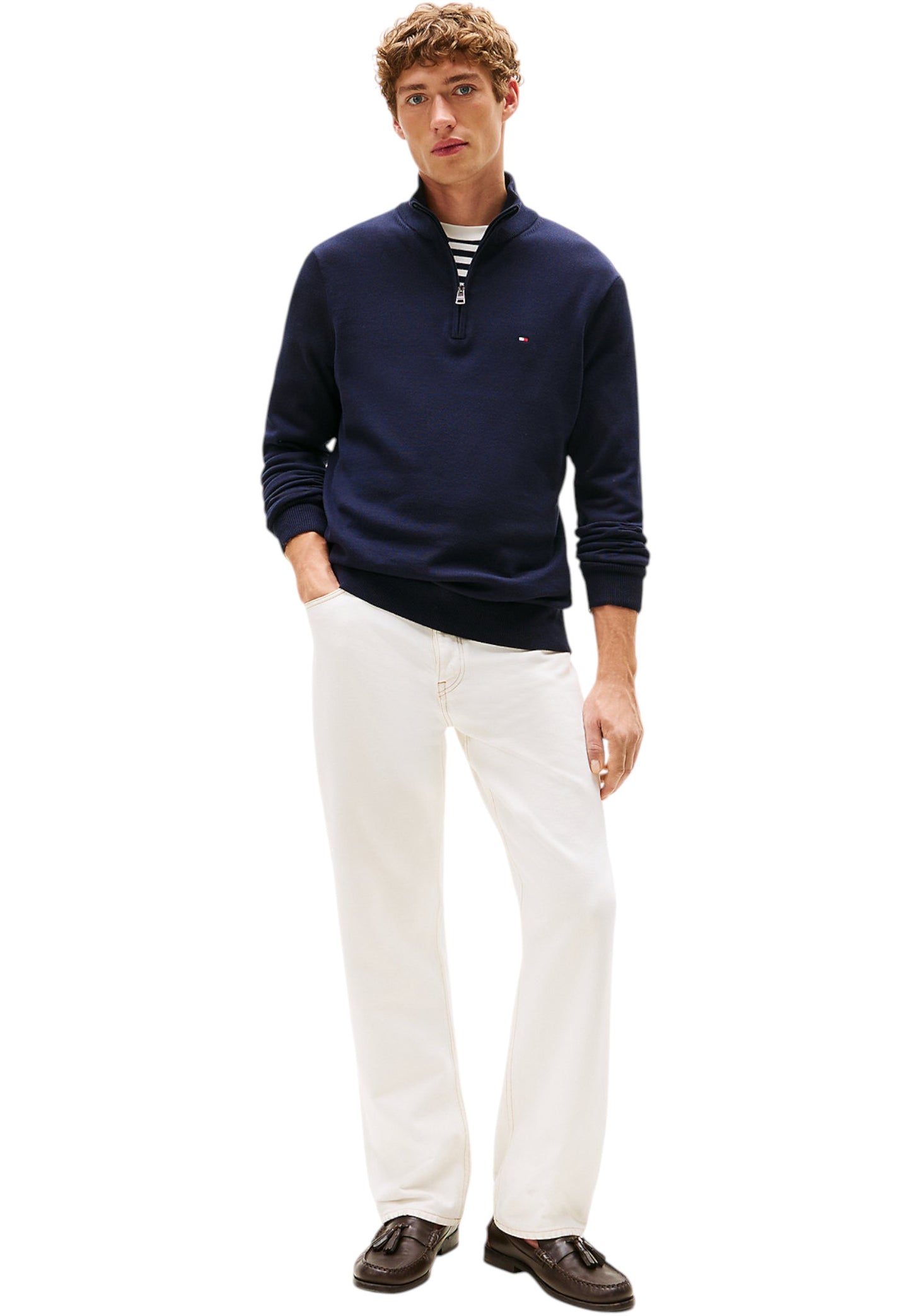 Maglione Collo Alto Uomo Tommy Hilfiger Con Mezza Zip Essential Cotton MW0MW37331