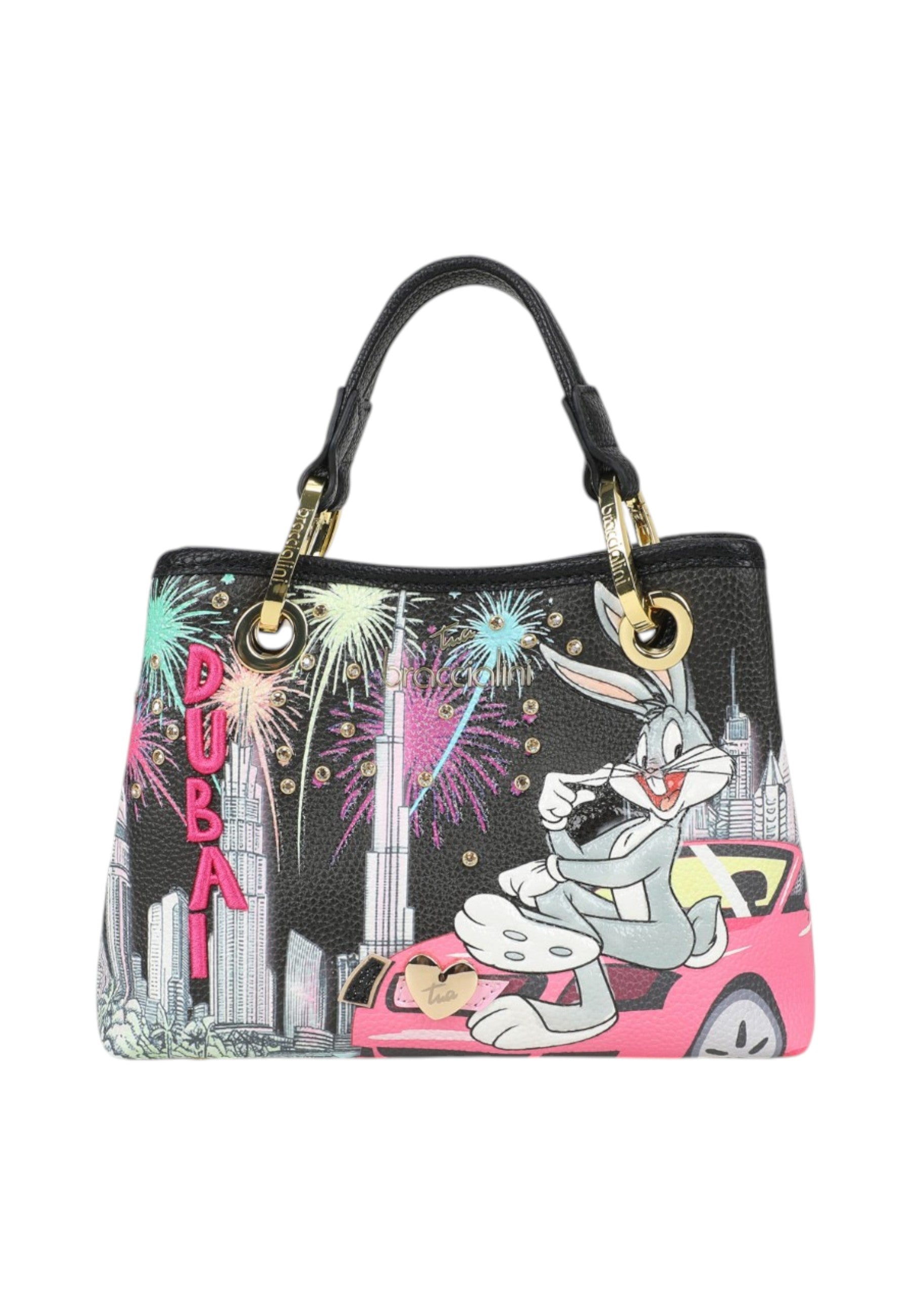 Borsa A Mano Donna Braccialini Stampa Bugs Bunny Skyline Dubai Cartoline Lt LT250YY