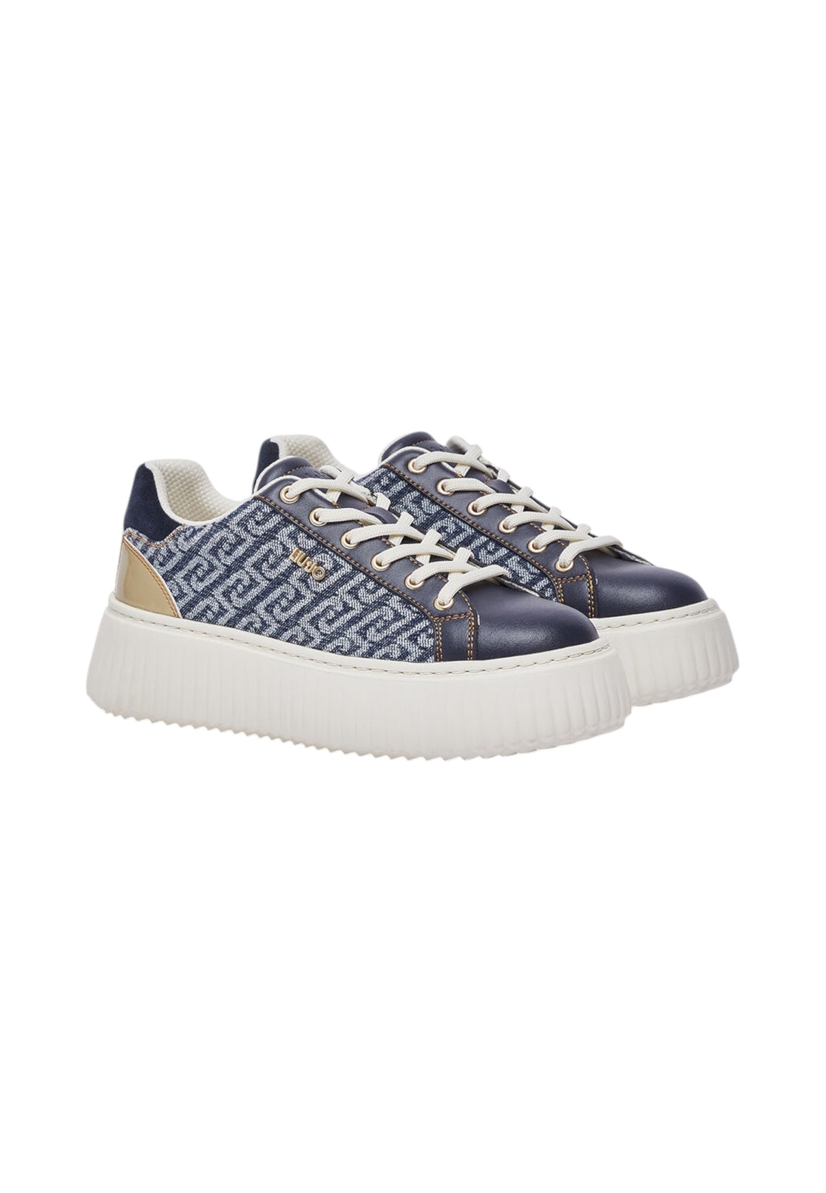 Sneakers Basse Donna Liu Jo In Denim Monogram Con Platform Elodie 01 BF6059TX561