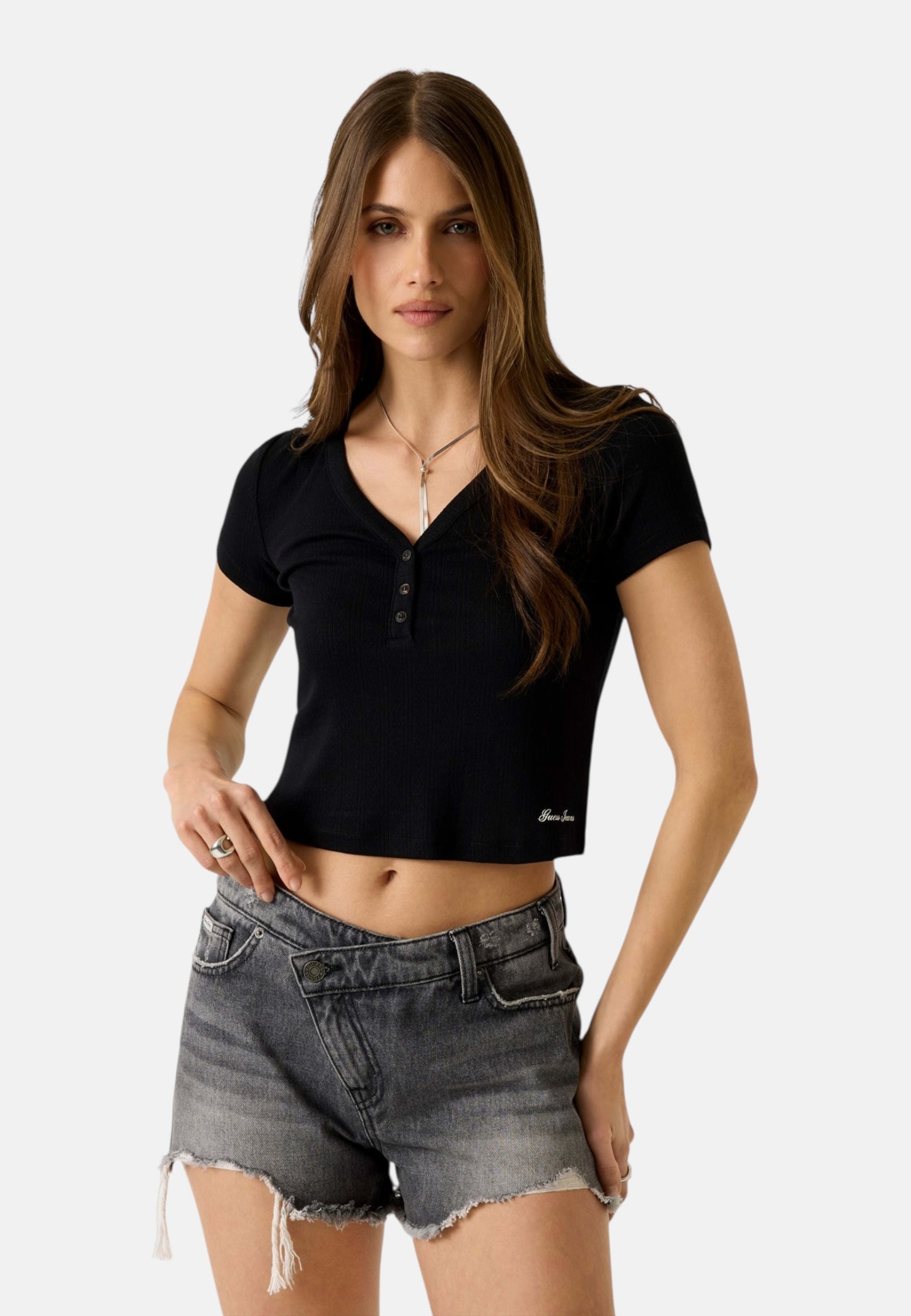 Polo Manica Corta Donna Guess  Gj Pointelle Henley W6GPB6KG372