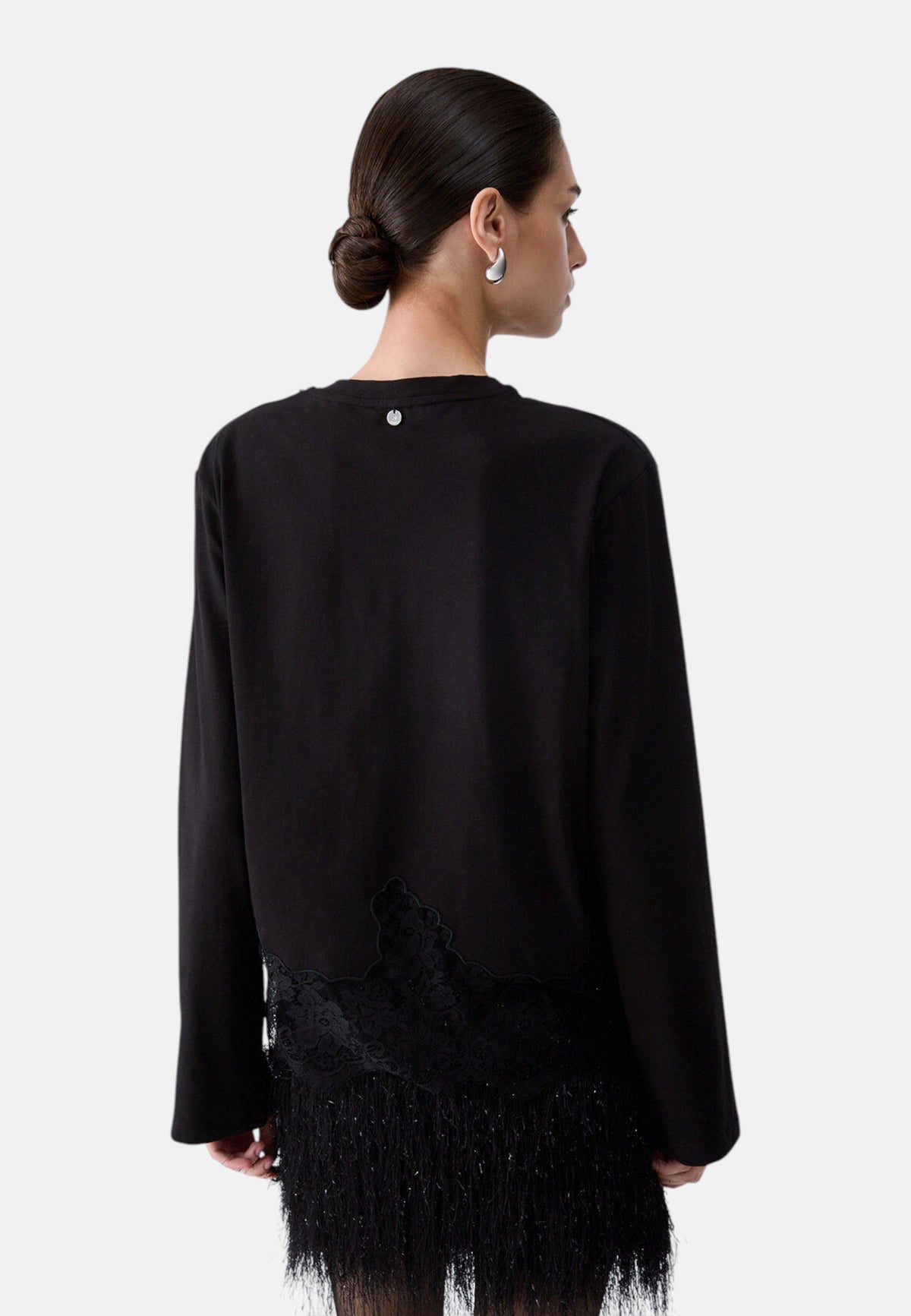 T-Shirt Manica lunga Donna Liu Jo Con Pizzo E Strass  CF6238JS088