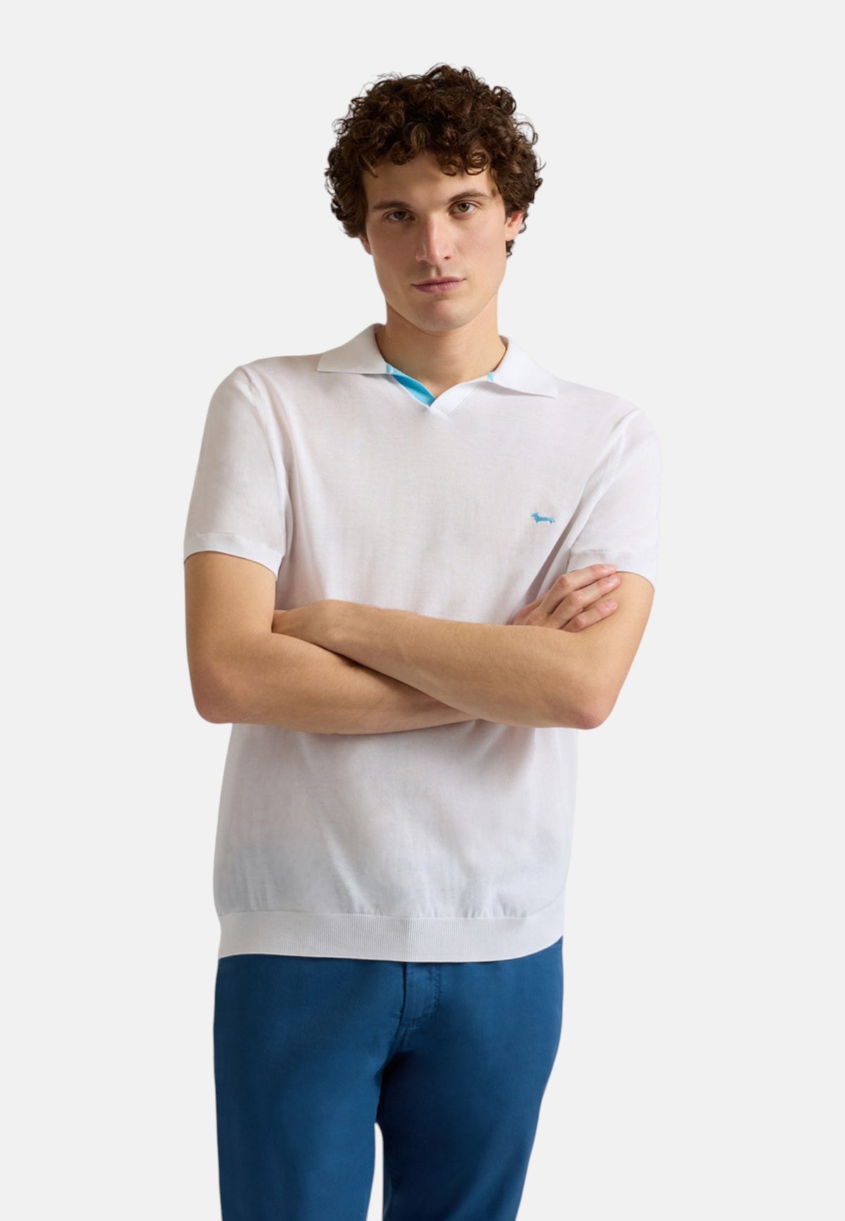 Polo Manica Corta Uomo Harmont & Blaine In Maglia SmacchInata Cotone Crepe Scollo A V  HRQ885031076