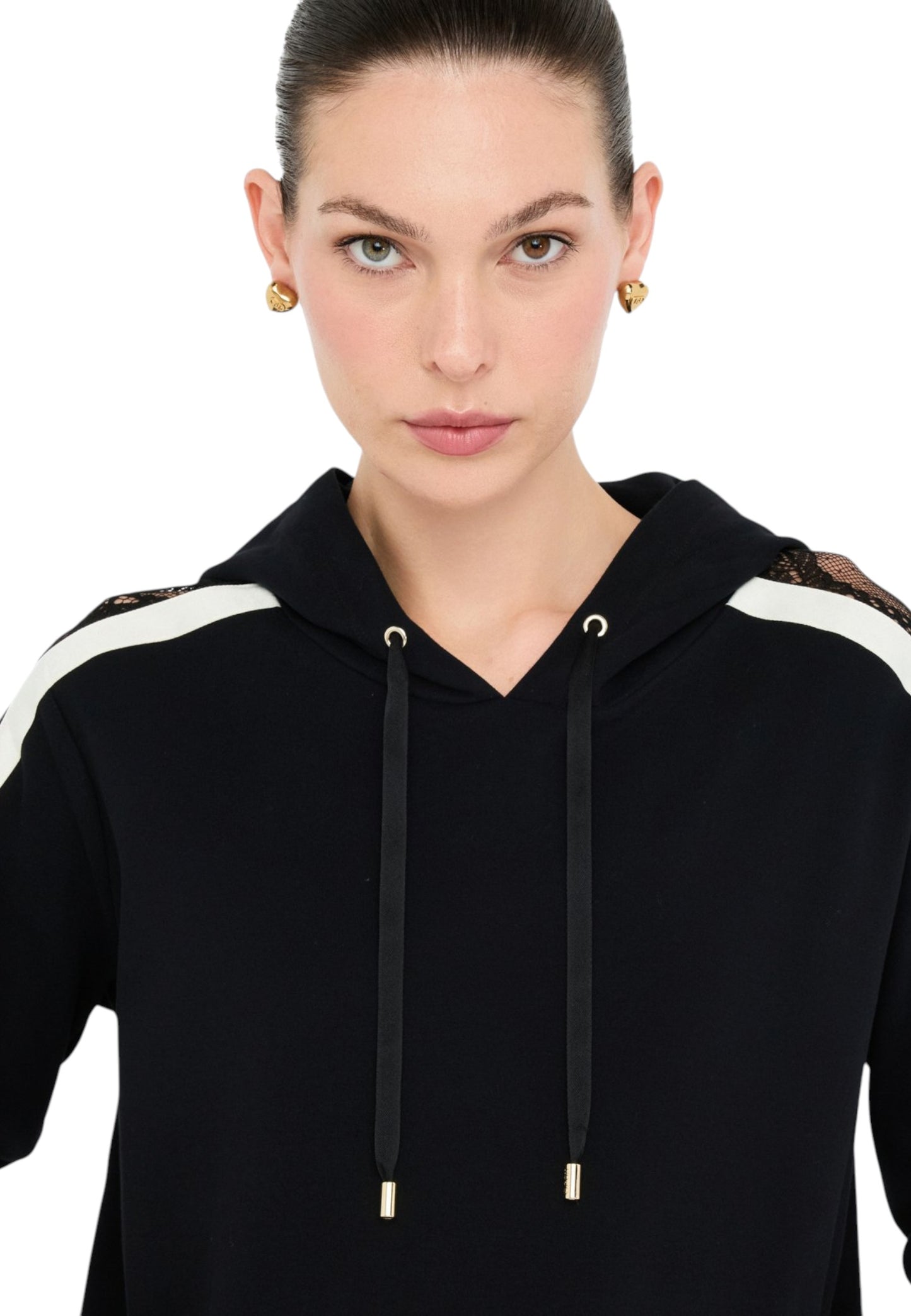 Felpa Con Cappuccio Donna Liu Jo Con Pizzo  TF5144J4523