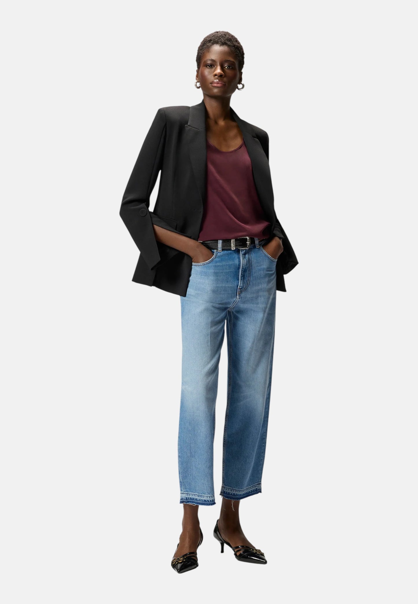 Jeans Wide Leg Donna Pinko Egg Dirty Blue Denim Estelle 103857A341