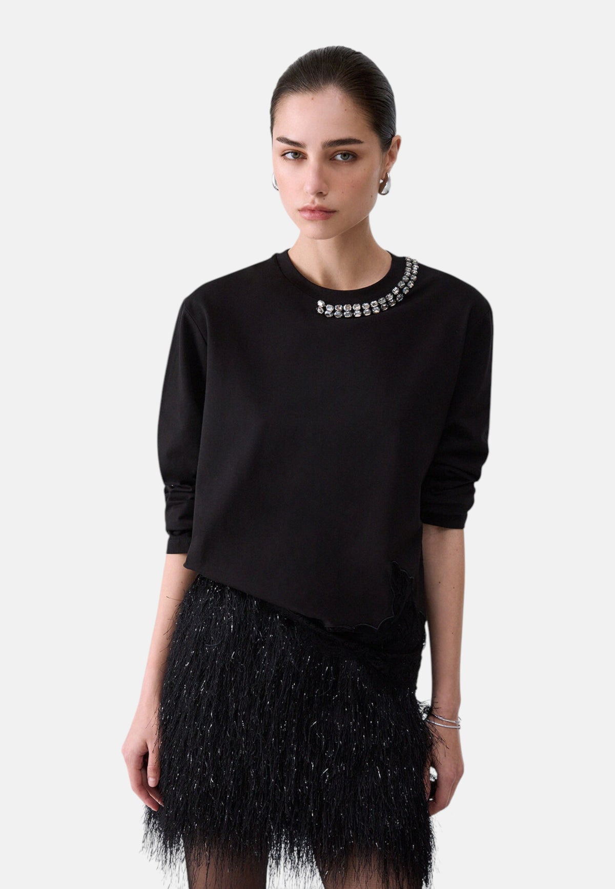 T-Shirt Manica lunga Donna Liu Jo Con Pizzo E Strass  CF6238JS088