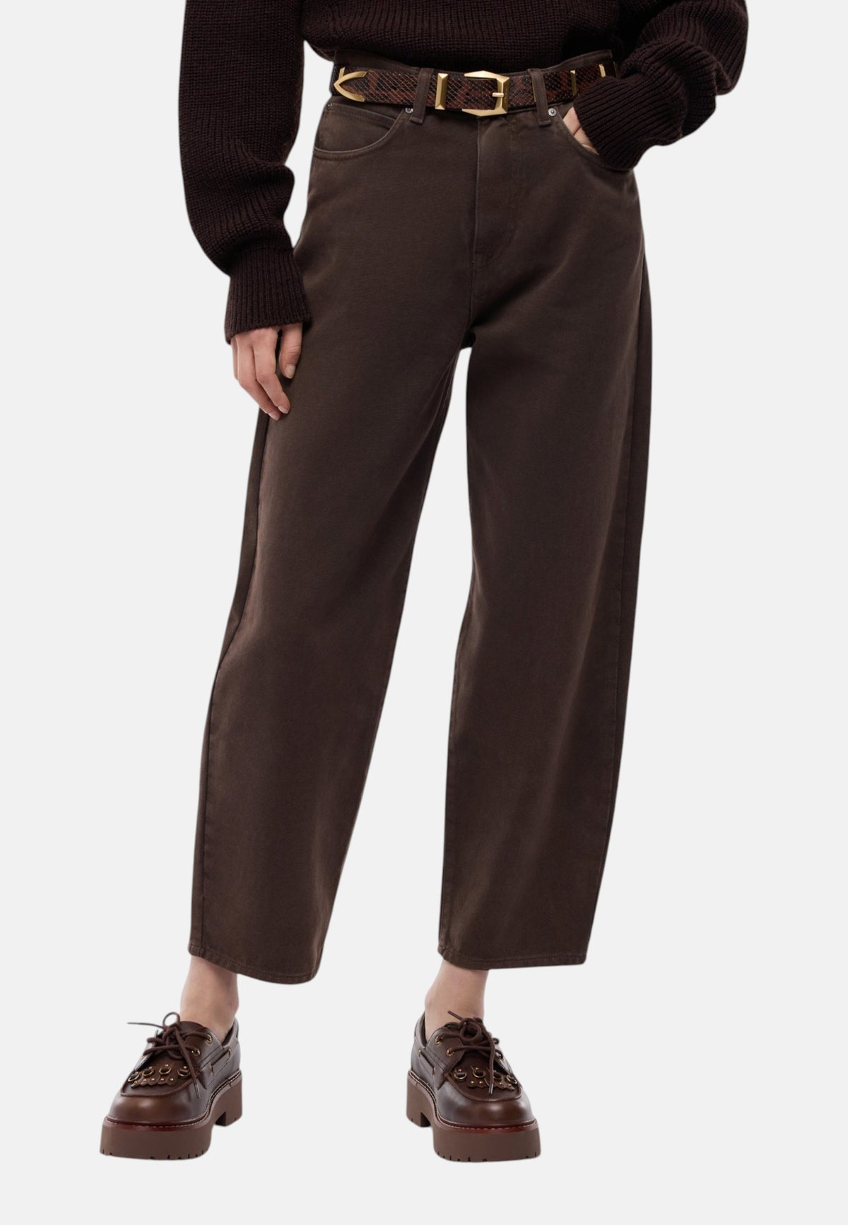 Jeans Barrel Fit Donna Pinko Vestibilit� barrel, gamba ampia e arrotondata, bull denim di cotone, design cinque tasche, passanti in vita, chiusura con zip e bottone logato Estelle 103857A3KU