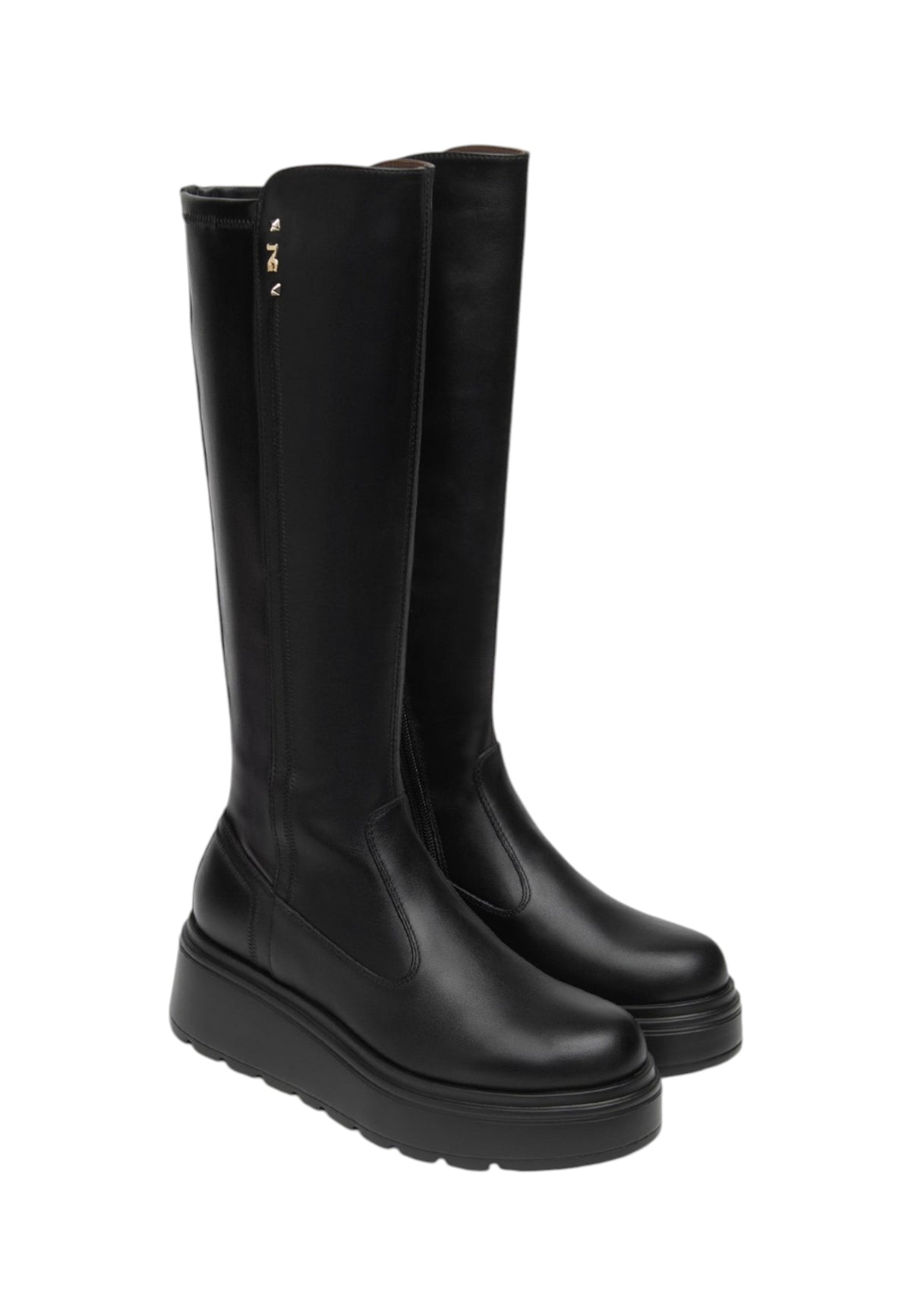Stivali  Donna Nero Giardini Tomaia in pelle, gambale morbido, chiusura laterale con zip, punta tonda, suola platform, Made in Italy  I618113D
