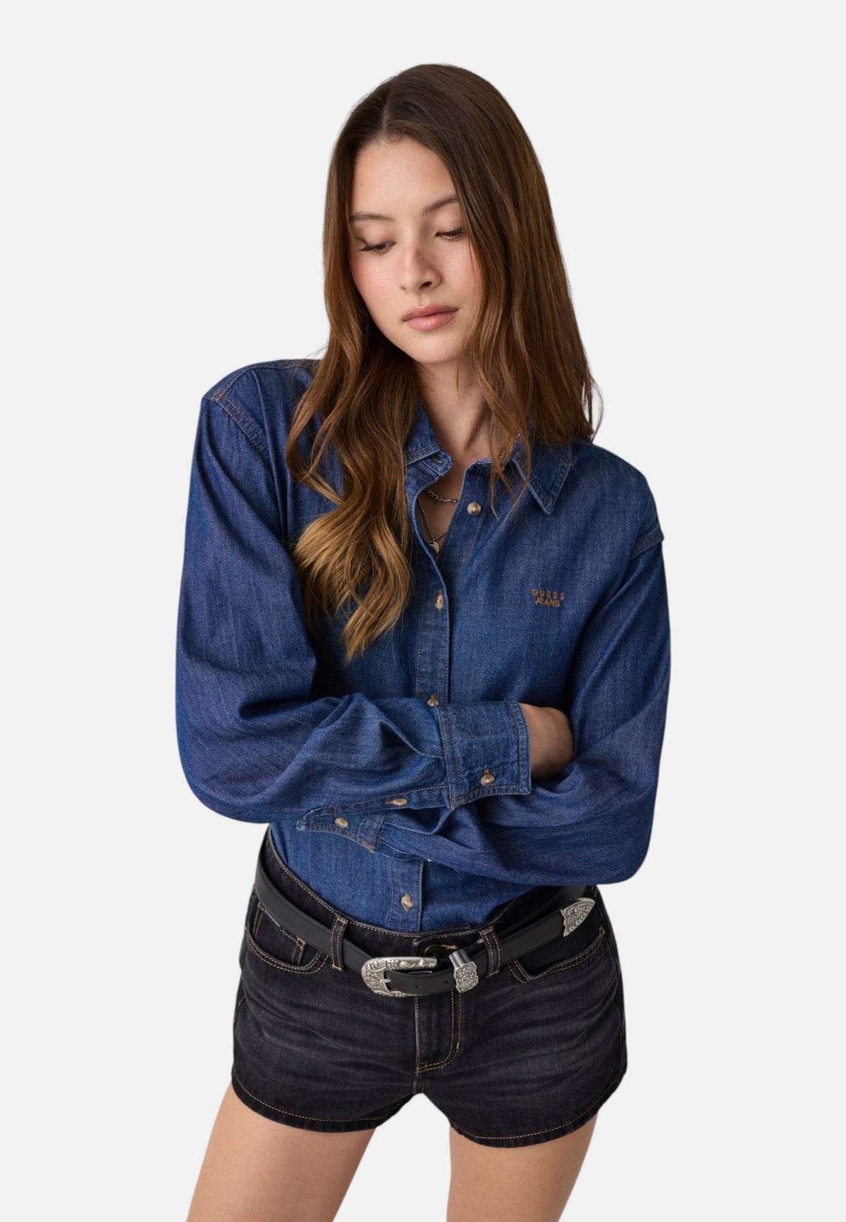 Camicia Manica lunga Donna Guess Logo, Linea boxy, Logo piccolo Gj W6YH02D1190
