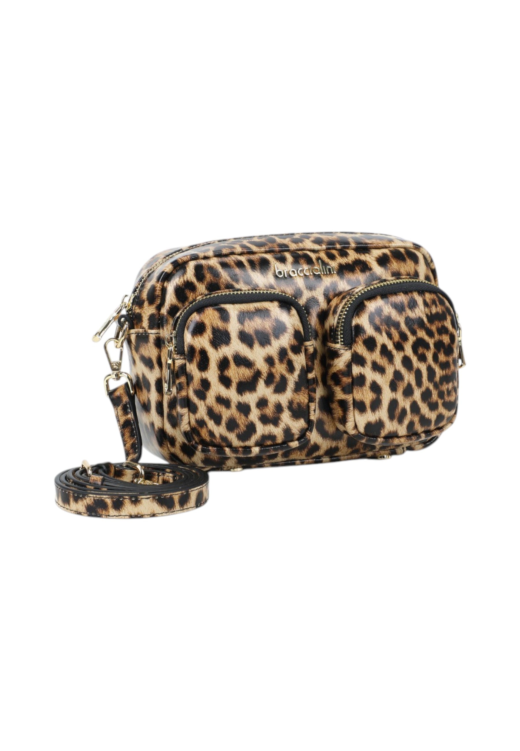 Borsa A Tracolla Donna Braccialini In Pelle Stampa Leopard Con Doppio Tascino Frontale Dolly B19100PP