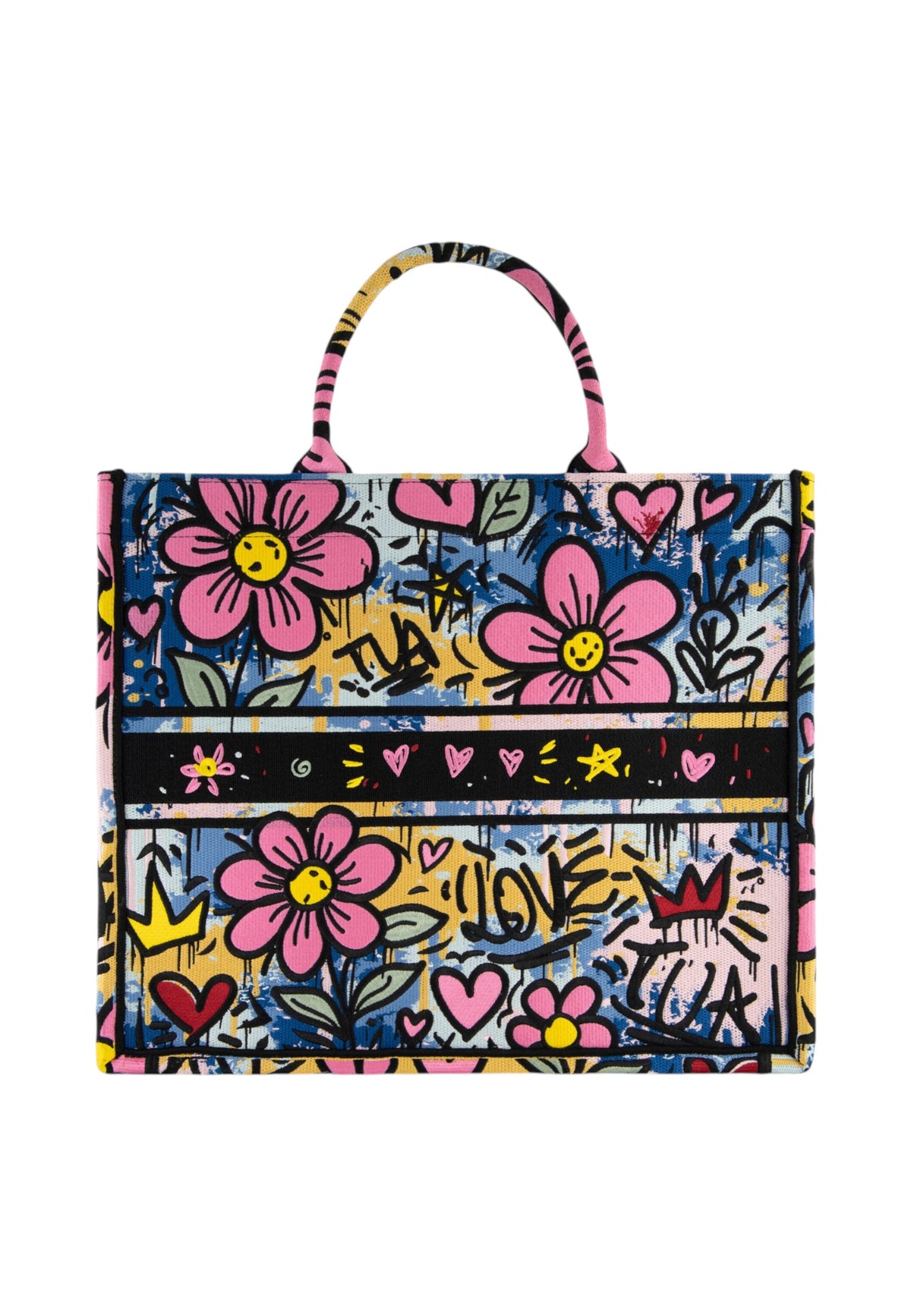 Borsa A Mano Donna Braccialini Tote, Doppio con tracolla removibile e regolabile, Con pochette interna removibile, Stampa graffiti ispirata alla street art, Dimensioni: 41.5 x 18 x 34 Cm Queen B19280TY