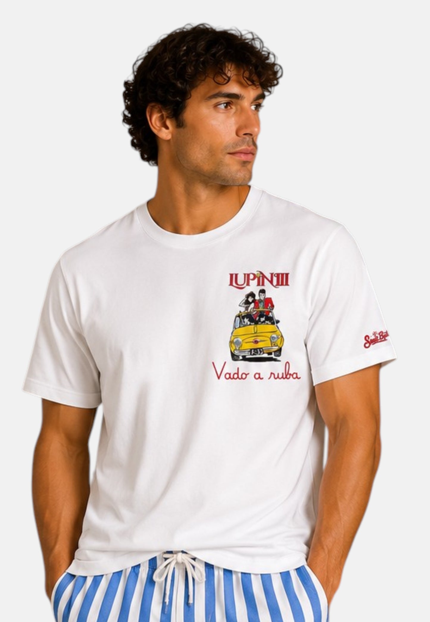 T-Shirt Manica Corta Uomo Mc2 Saint Barth Stampa E/O Ricamo Frontale Lupin Ruba Portofino POT0001