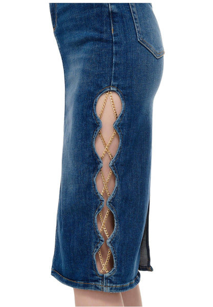 Gonna Midi Donna Liu Jo In Denim Longuette Chains  UA4100DS829