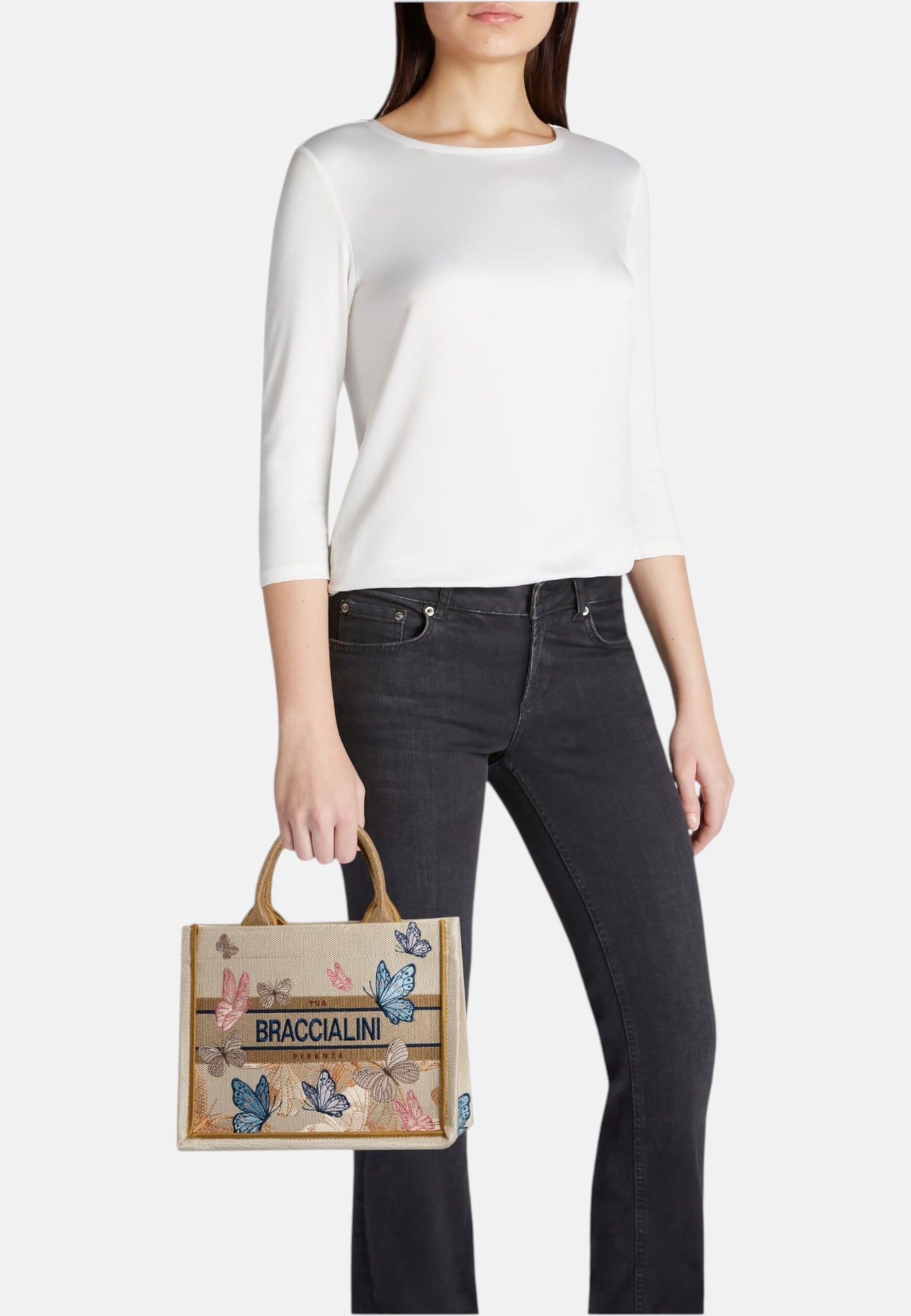 Borsa A Mano Donna Braccialini Tote Medium In Tessuto Con Ricami Esclusivi Queen B18920TY