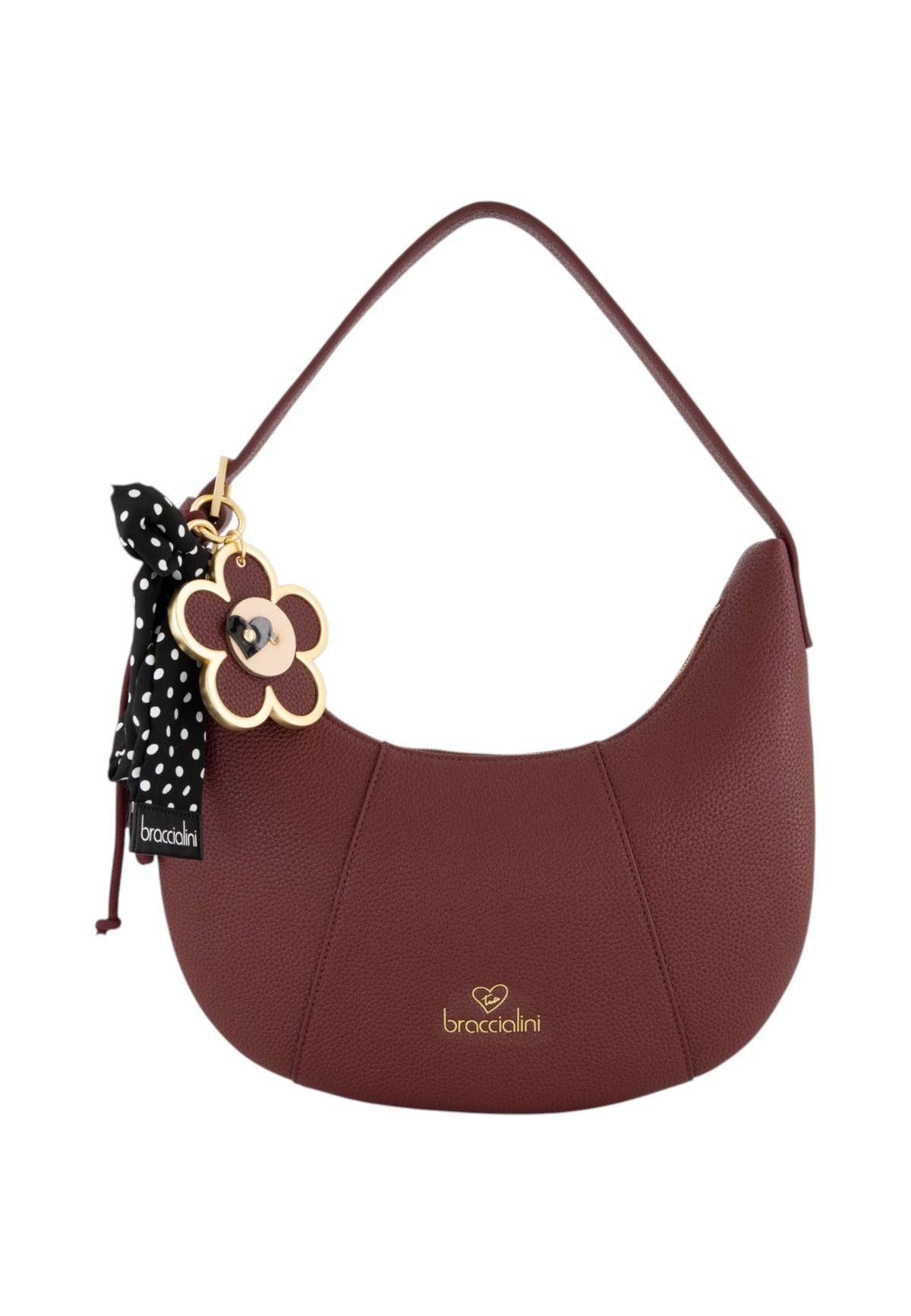 Borsa A Spalla Donna Braccialini Hobo, Singolo, Chiusura con zip, Una tasca interna portacellulare, Charm removibile con margherita e fiocco a pois, Dimensioni: 32.5 x 7 x 29 Cm Beth B19227YY