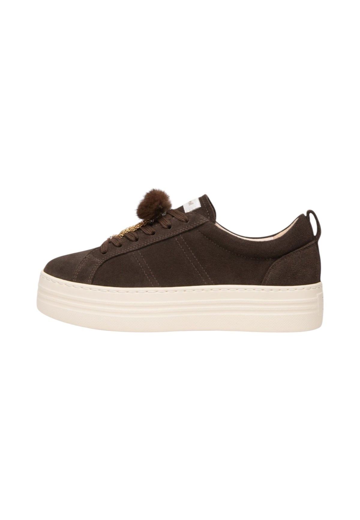 Sneakers Basse Donna Nero Giardini Tomaia in pelle scamosciata, chiusura con lacci, pompon decorativo, suola platform oversize, Made in Italy  I617441D