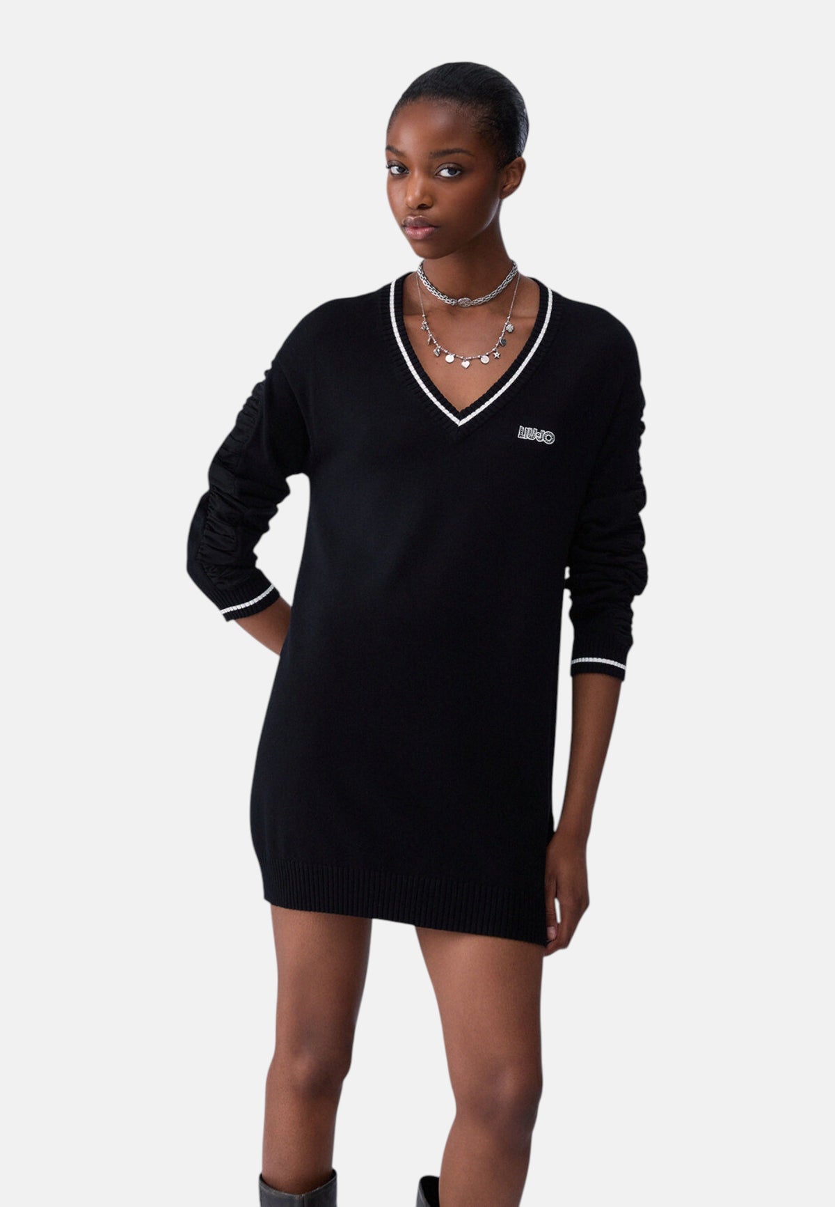 Maglione Scollo A V Donna Liu Jo Lungo con Maniche Arricciate  TF6260MS49I