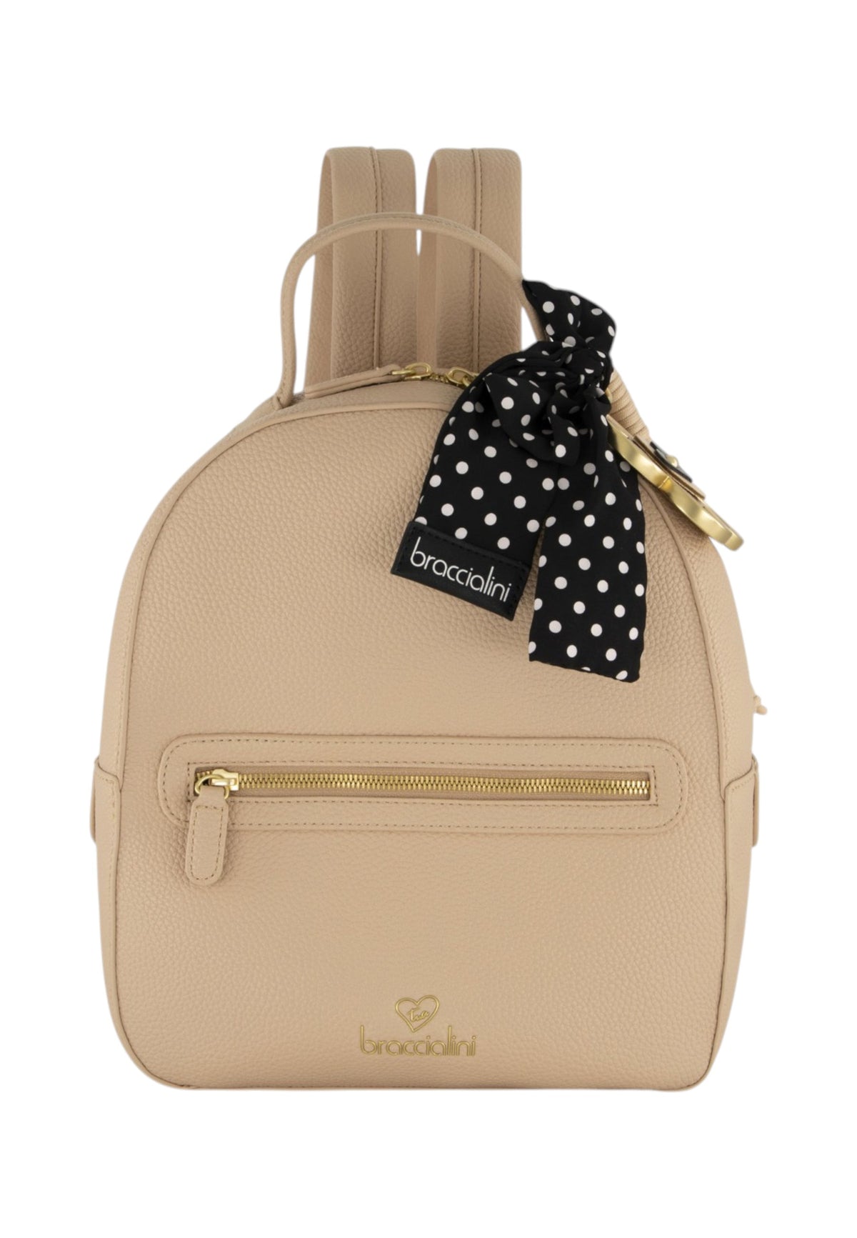 Zaino  Donna Braccialini Zaino compatto, Singolo con tracolle regolabili, Chiusura con zip, Due tasche interne, una con zip e una aperta, Charm removibile con margherita e fiocco a pois, Dimensioni: 27 x 11 x 31 Cm Beth B19223YY