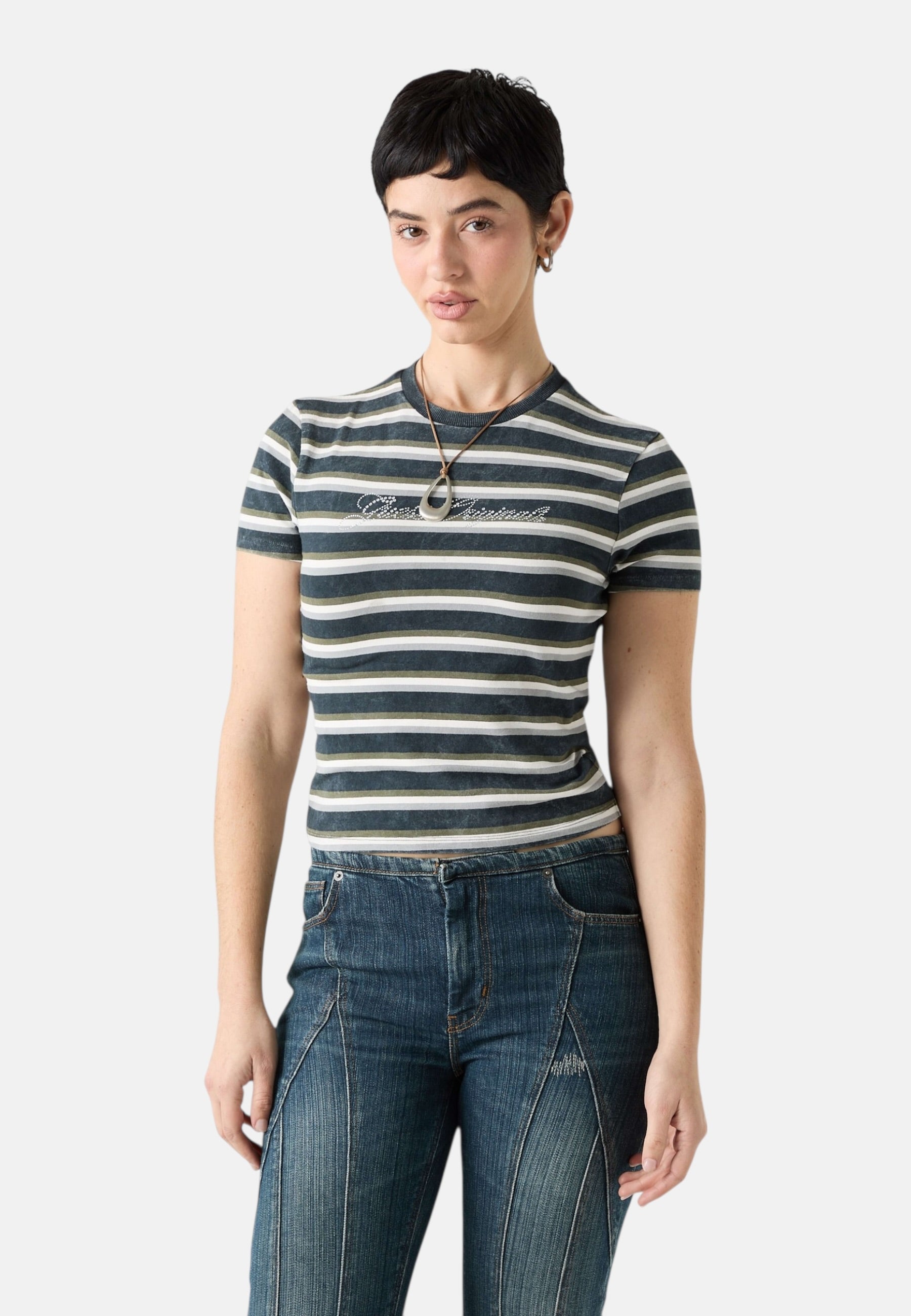 T-Shirt Manica Corta Donna Guess  Go Vintage Stripe Baby W6RI41J1314