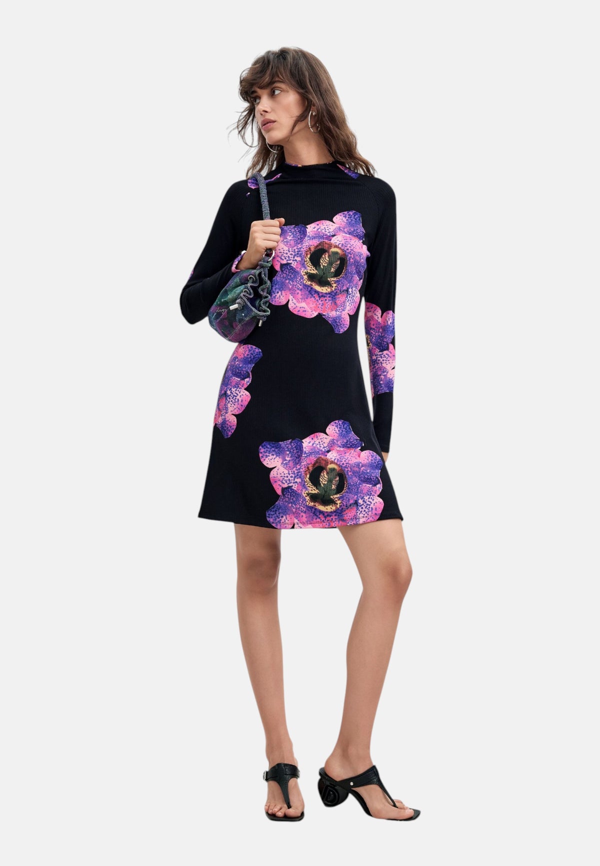 Vestito Corto Donna Desigual Collaborazione M. C. Lacroix, Motivo floreale, Fit regular, Manica lunga, Collo alto, Viscosa Lenzing EcoVero Orchidpurple 26WWVK03