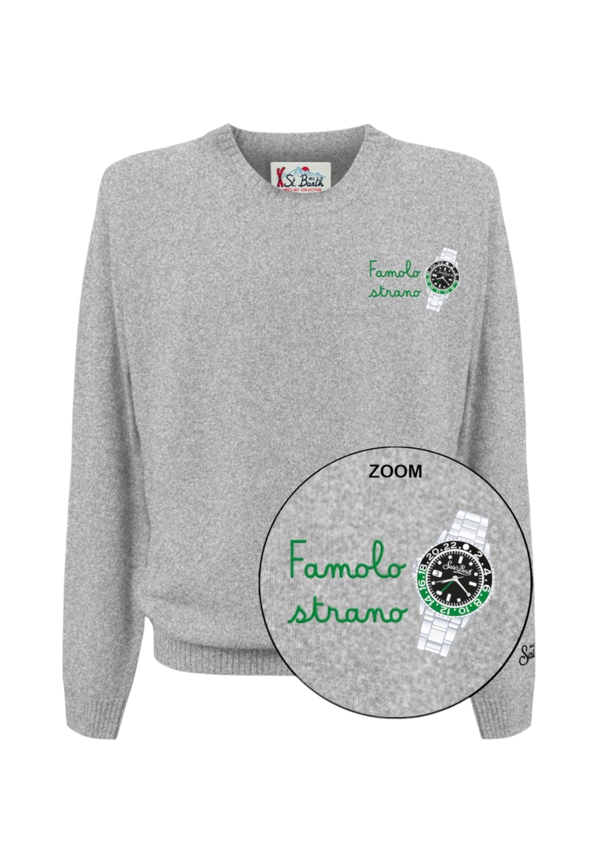 Maglione A Girocollo Uomo Mc2 Saint Barth Maniche Lunghe, Polsi E Fondo A Coste, Un Orologio E La Frase Famolo Strano Heron Light Embry HER0024-WATCH-STRANO