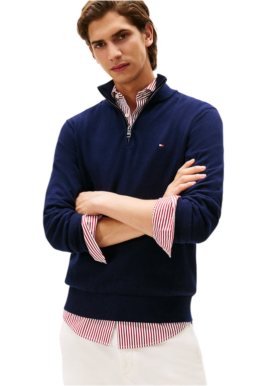 Maglione Collo Alto Uomo Tommy Hilfiger Con Mezza Zip Organic Cotton Cashmere Pima MW0MW28049