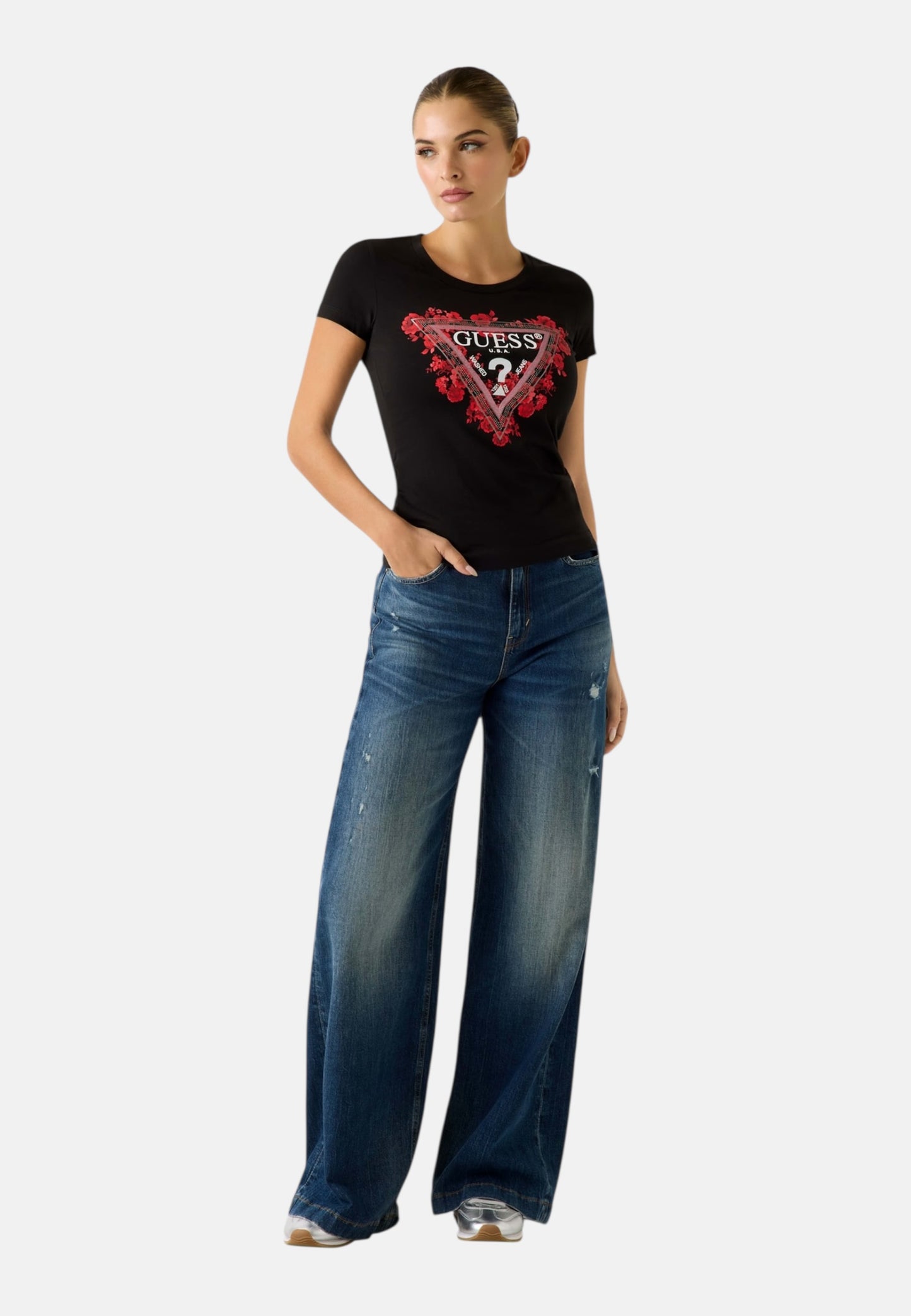 T-Shirt Manica Corta Donna Guess  Flowers Triangle W6RI23J1314