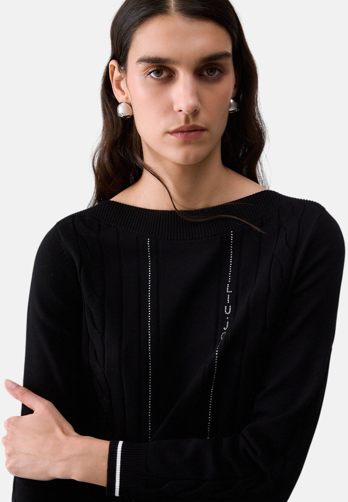Maglia Scollo A Barca Donna Liu Jo Con Trecce E Strass  TF6189MS63L