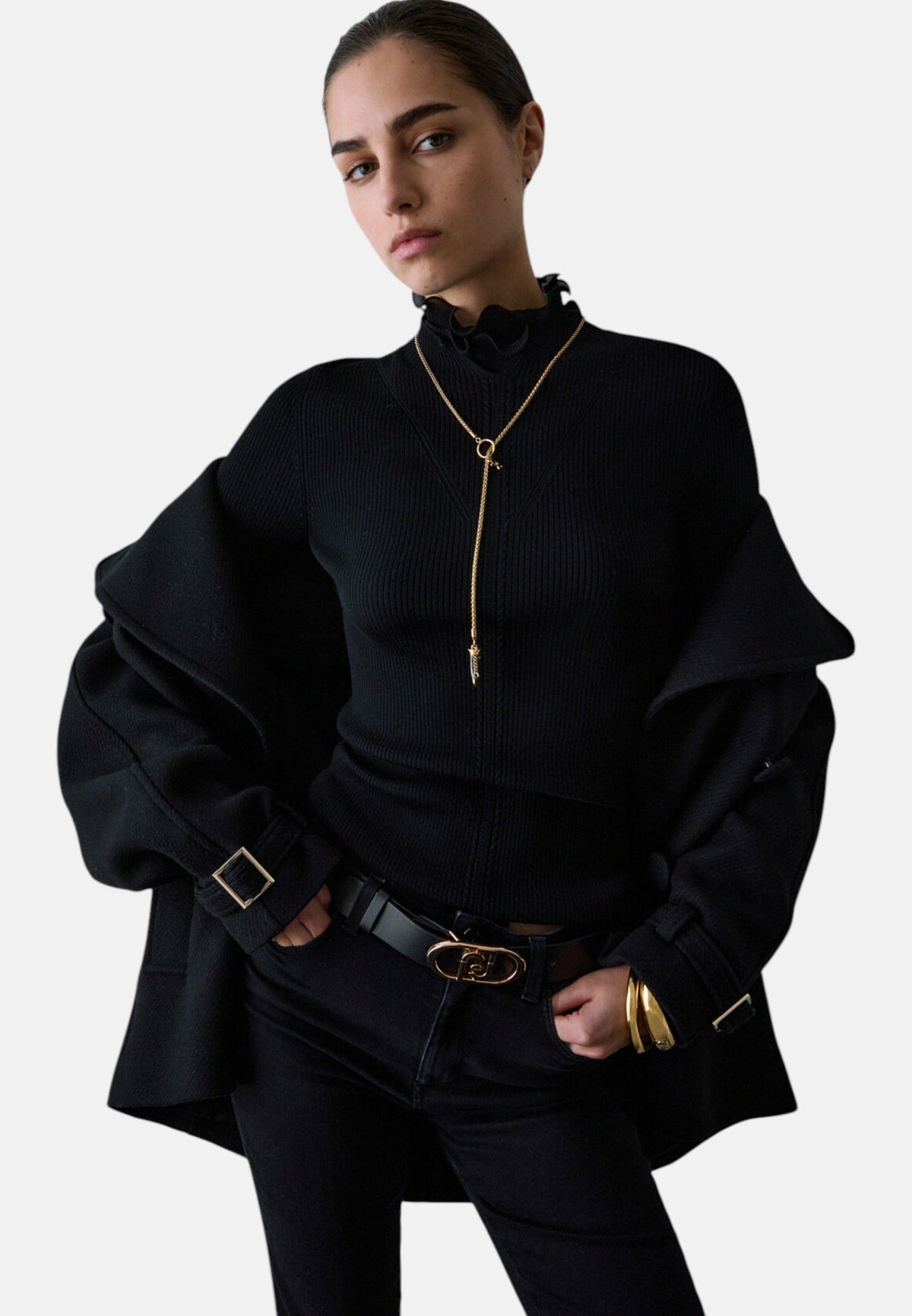 Maglia Collo Alto Donna Liu Jo A Costine Con Volant Sulle Maniche  CF6043MA82O