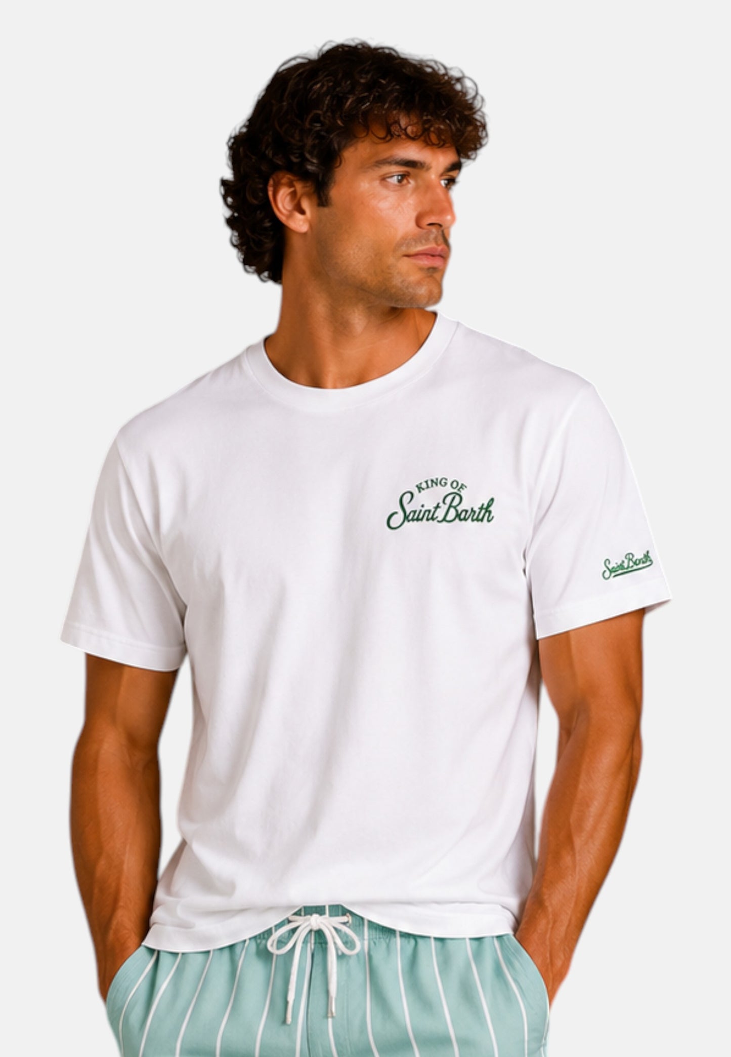 T-Shirt Manica Corta Uomo Mc2 Saint Barth Stampa/Ricamo Fronte E Retro Snoopy King Portland PRL0002