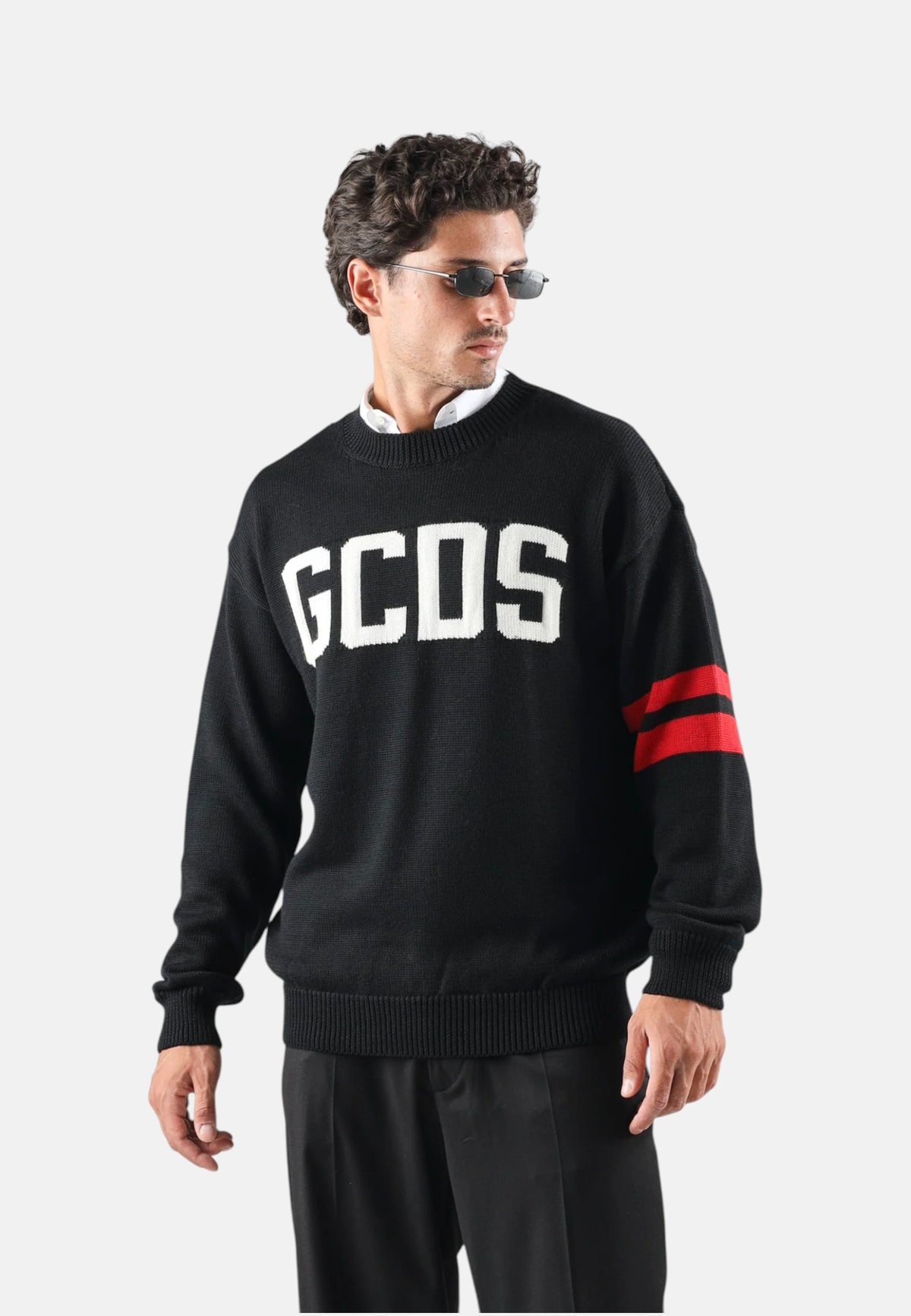 Maglione A Girocollo Uomo Gcds Maglia in lana merino e acrilico, logo frontale, dettaglio grafico sulle maniche, polsi e fondo a costine, vestibilit� regular Logo Regular Crewneck Z0MLQF152K155